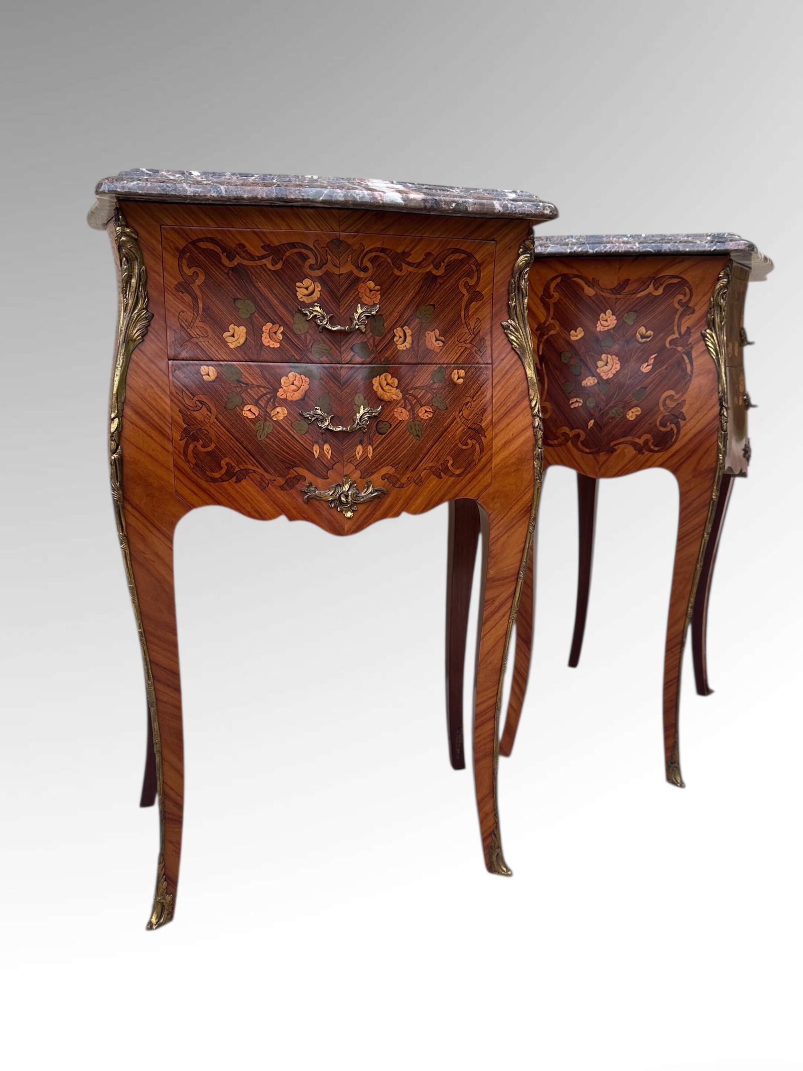 Pair of French Antique Marquetry Bedside Tables Cabinets (1 of 23)