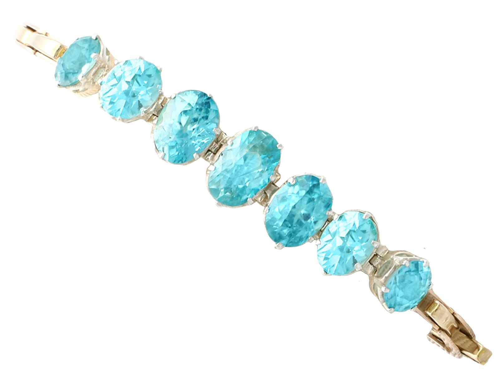 Vintage 19.56ct Blue Zircon & 9ct Yellow Gold 9ct White Gold Set Bracelet 1957 (1 of 15)