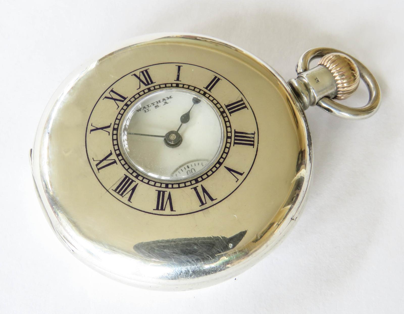 Pocket Watch : Antique Silver Waltham Half Hunter Pocket Watch, 1919 (1 of 5)