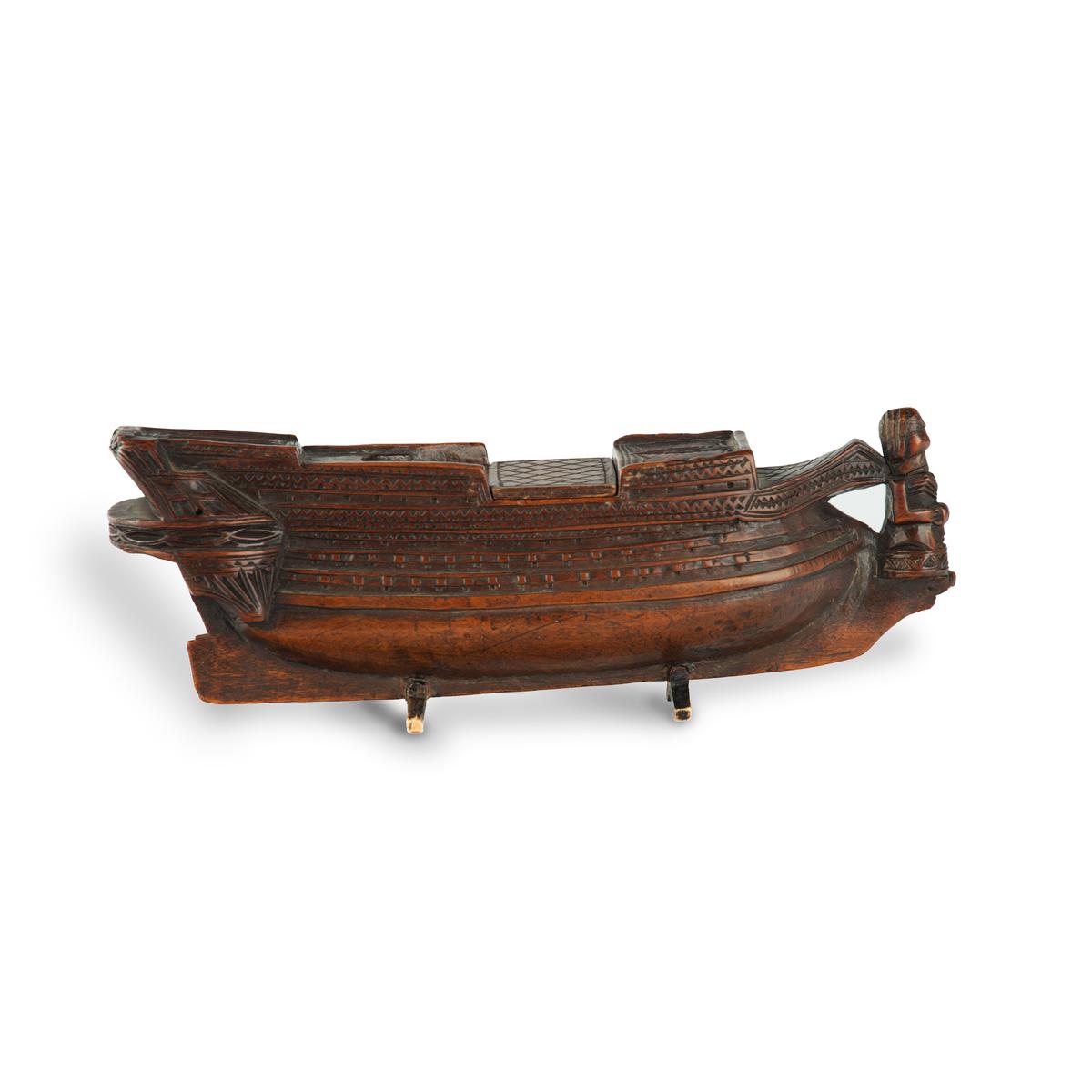 Carved Boxwood Prisoner of War Battleship Snuff Box (1 of 6)