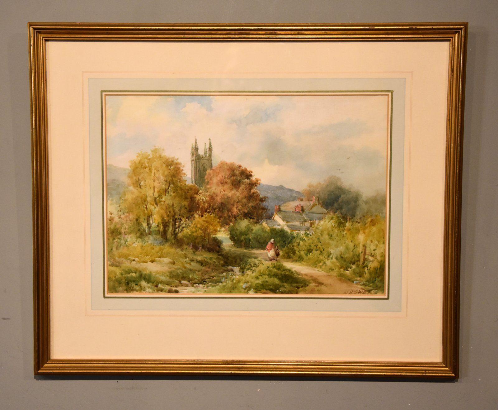 Watercolour by Walter Henry Sweet - Widecombe, Dartmoor (1 of 5)