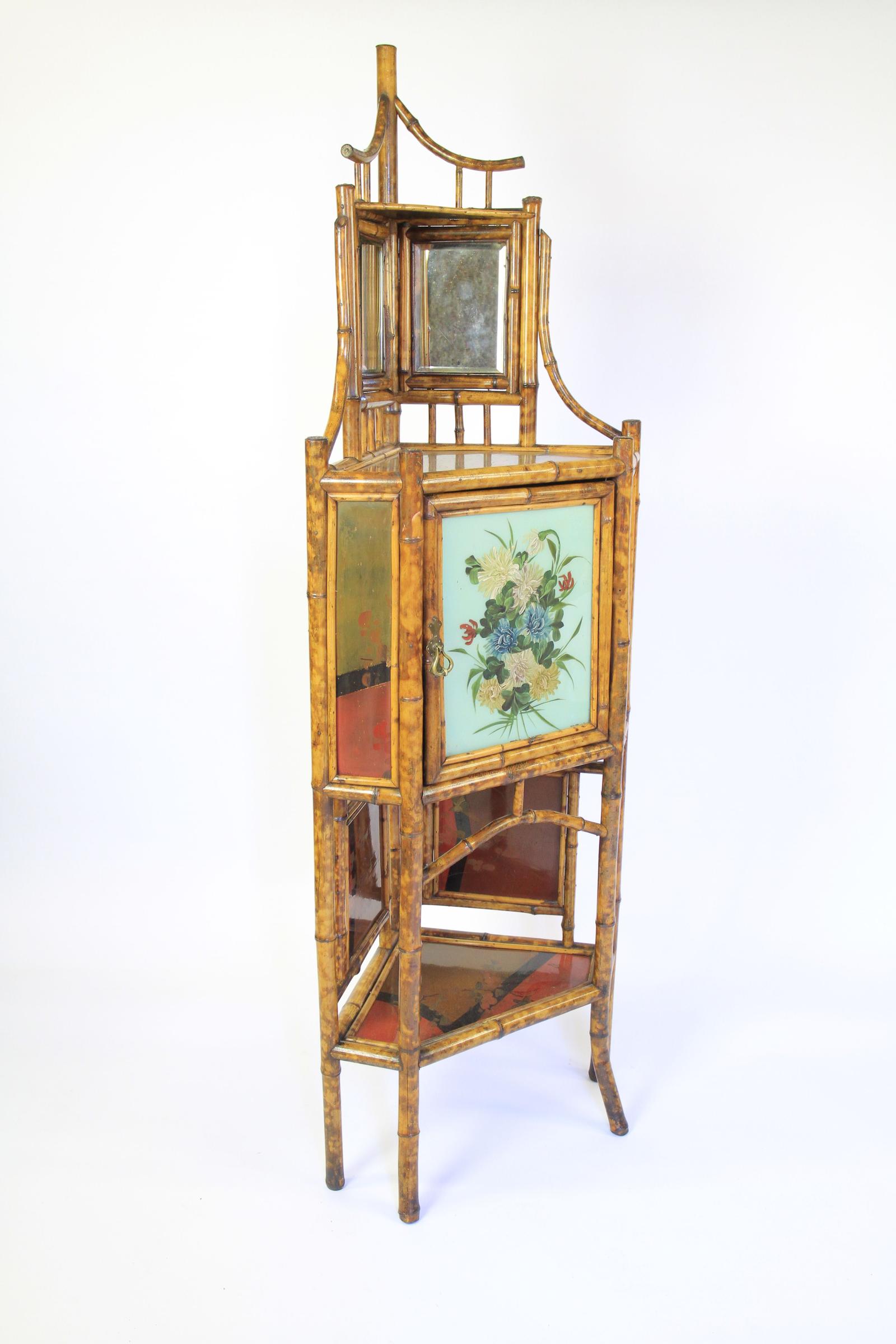 Fine Victorian Bamboo & Laquered Panel Corner Cupboard (1 of 5)