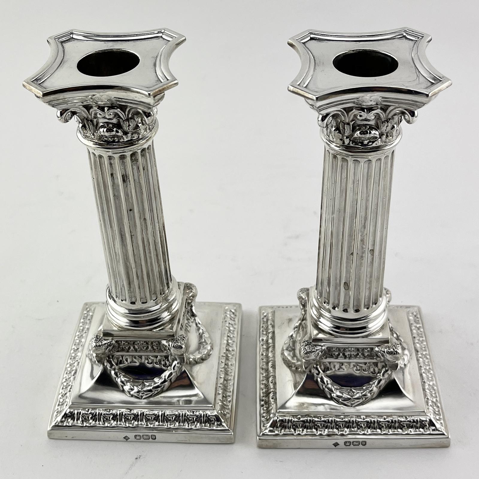 Superb Pair of Cast Victorian Sterling Silver Corintian Column Candlesticks (1 of 8) Superb Pair of Cast Victorian Sterling Silver Corintian Column Candlesticks (1 of 8)