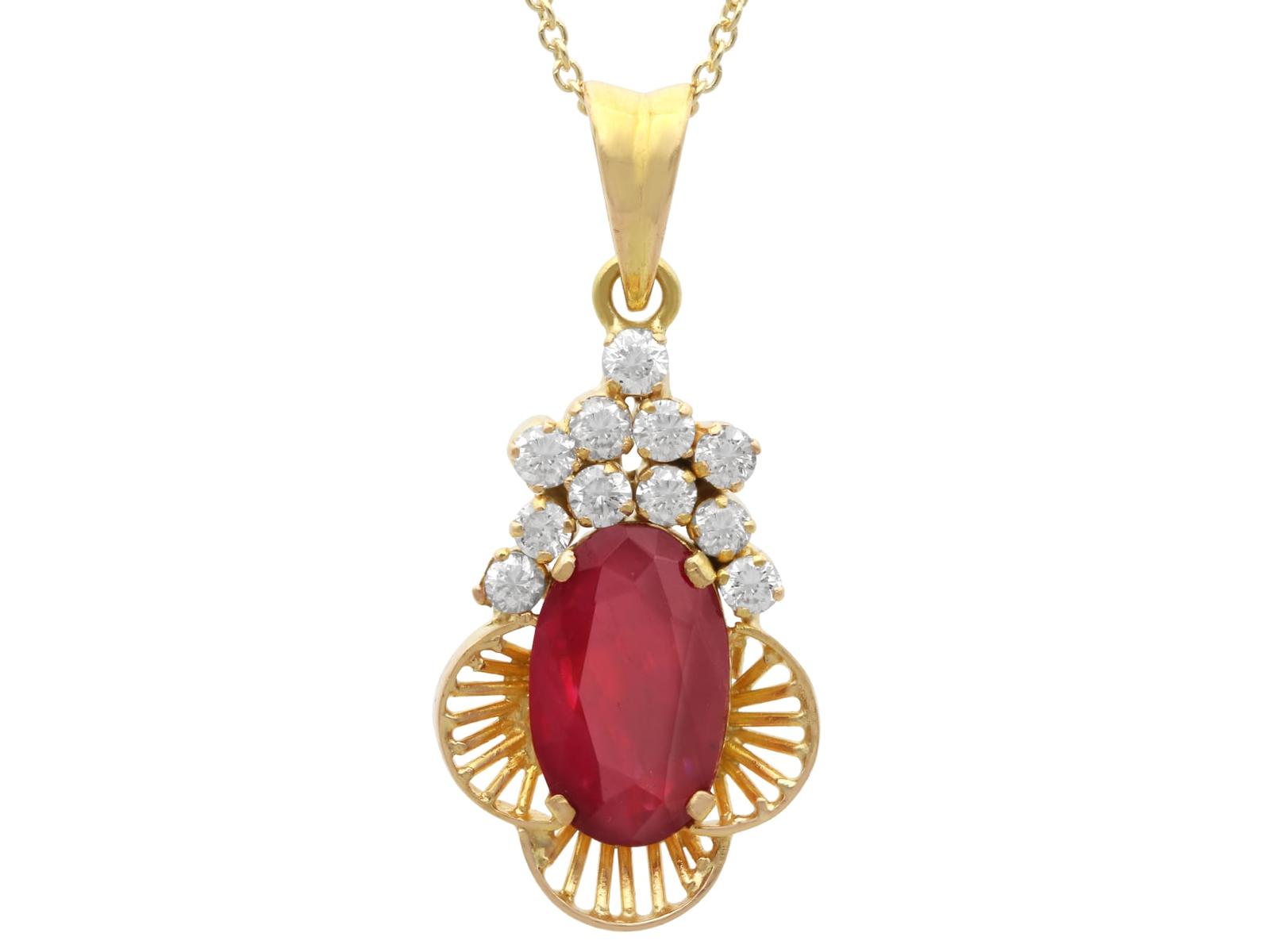 Vintage 2.53ct Ruby and 0.48ct Diamond, 18k Yellow Gold Pendant Circa 1980 (1 of 10)