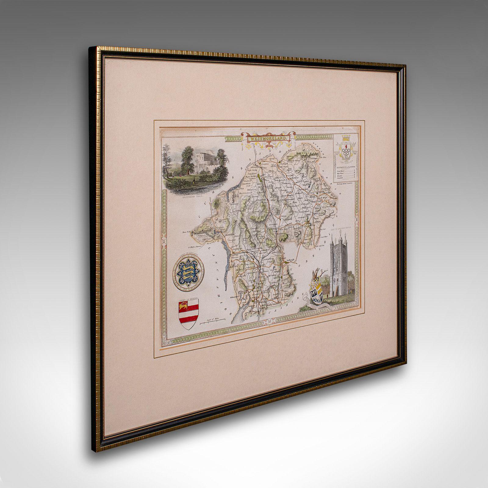 Antique Lithography Map, Westmoreland, English, Framed, Cartography - Victorian (1 of 12)