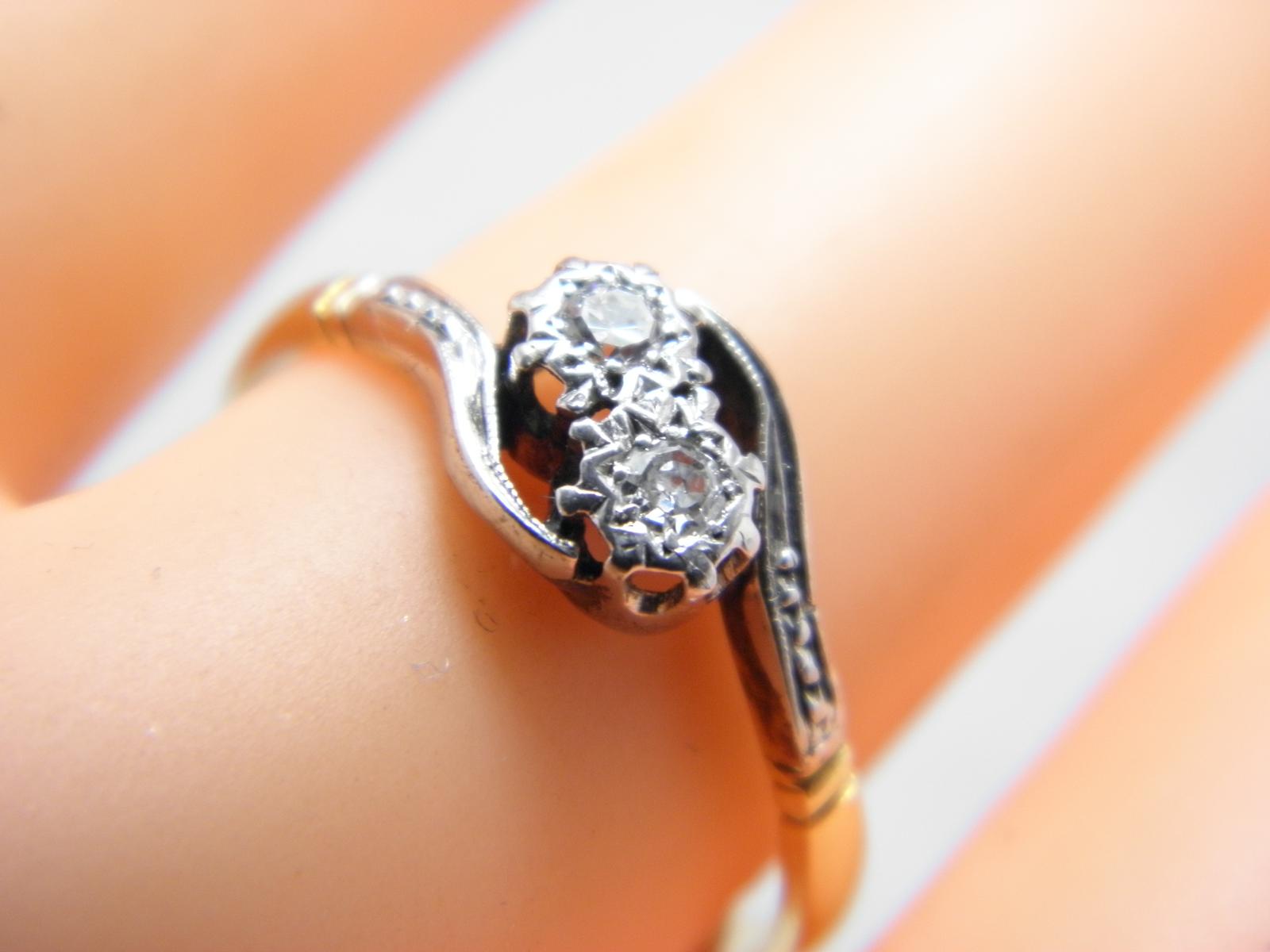 Antique 18ct Gold Diamond Twist Ring Band Size L (1 of 11)