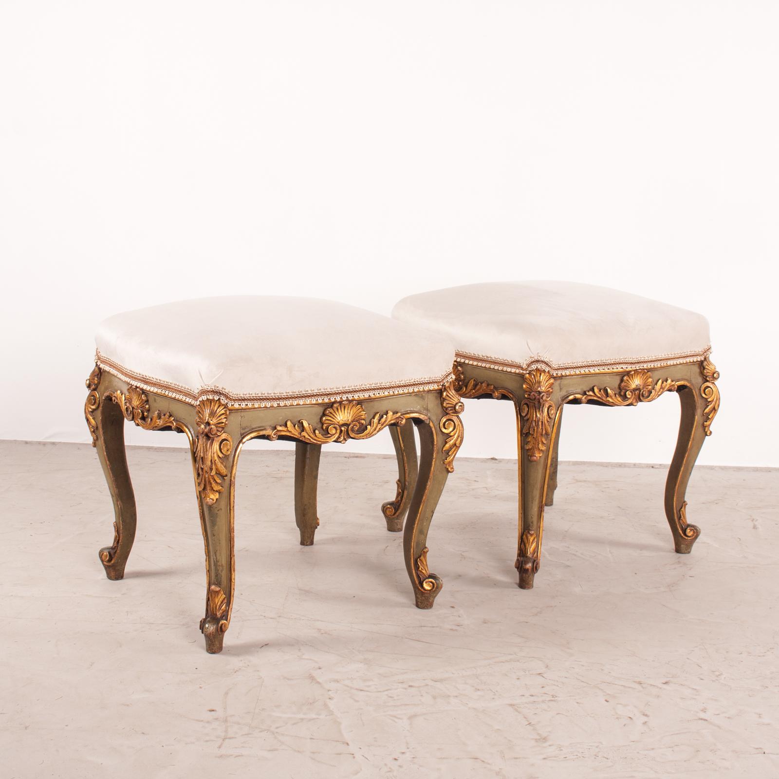Decorative Pair Of Painted And Gilded Continental 19thc Stools (1 of 12) Decorative Pair Of Painted And Gilded Continental 19thc Stools (1 of 12)