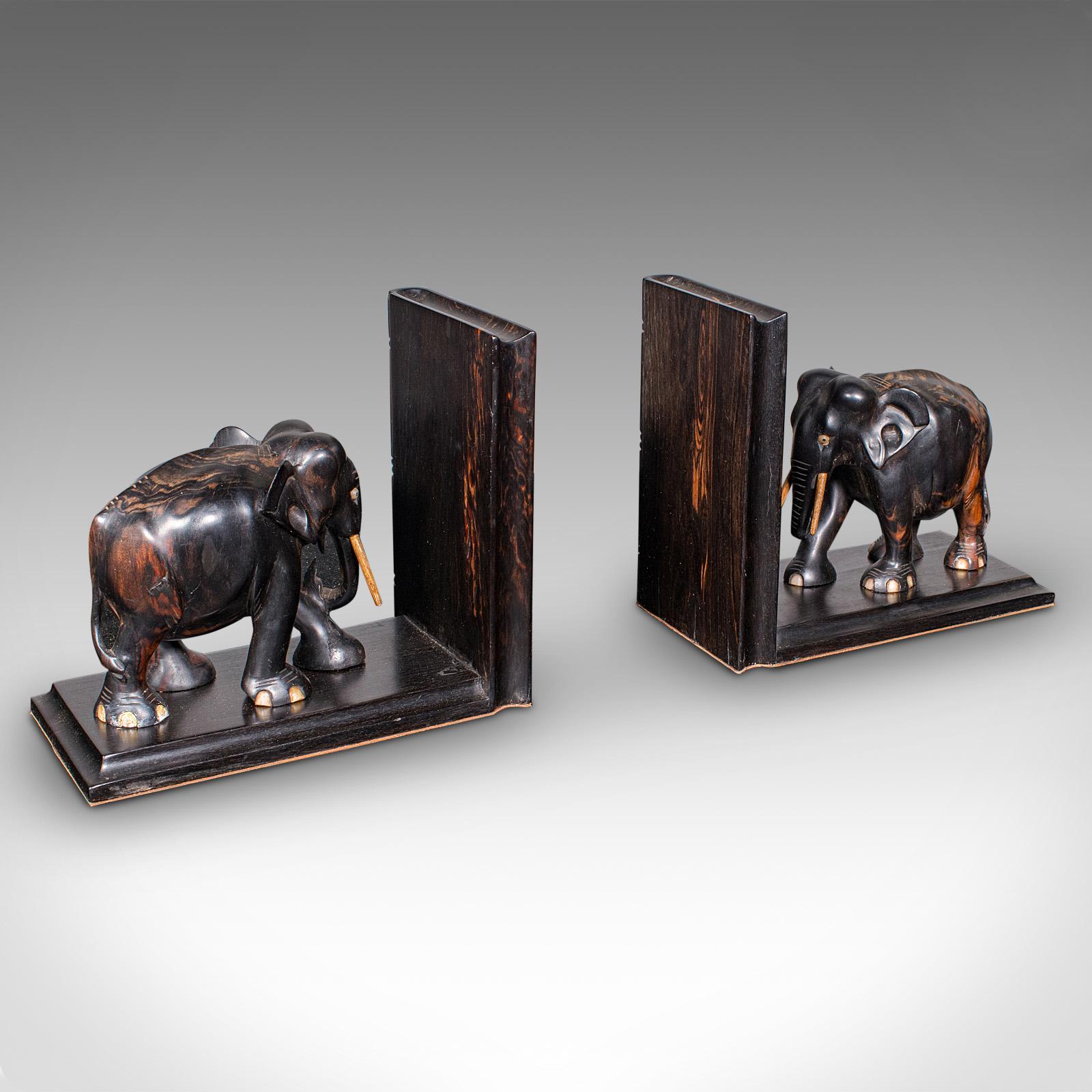 Pair of Antique Elephant Bookends, Indian, Coromandel, Novel, Book Rest c.1900 (1 of 9)