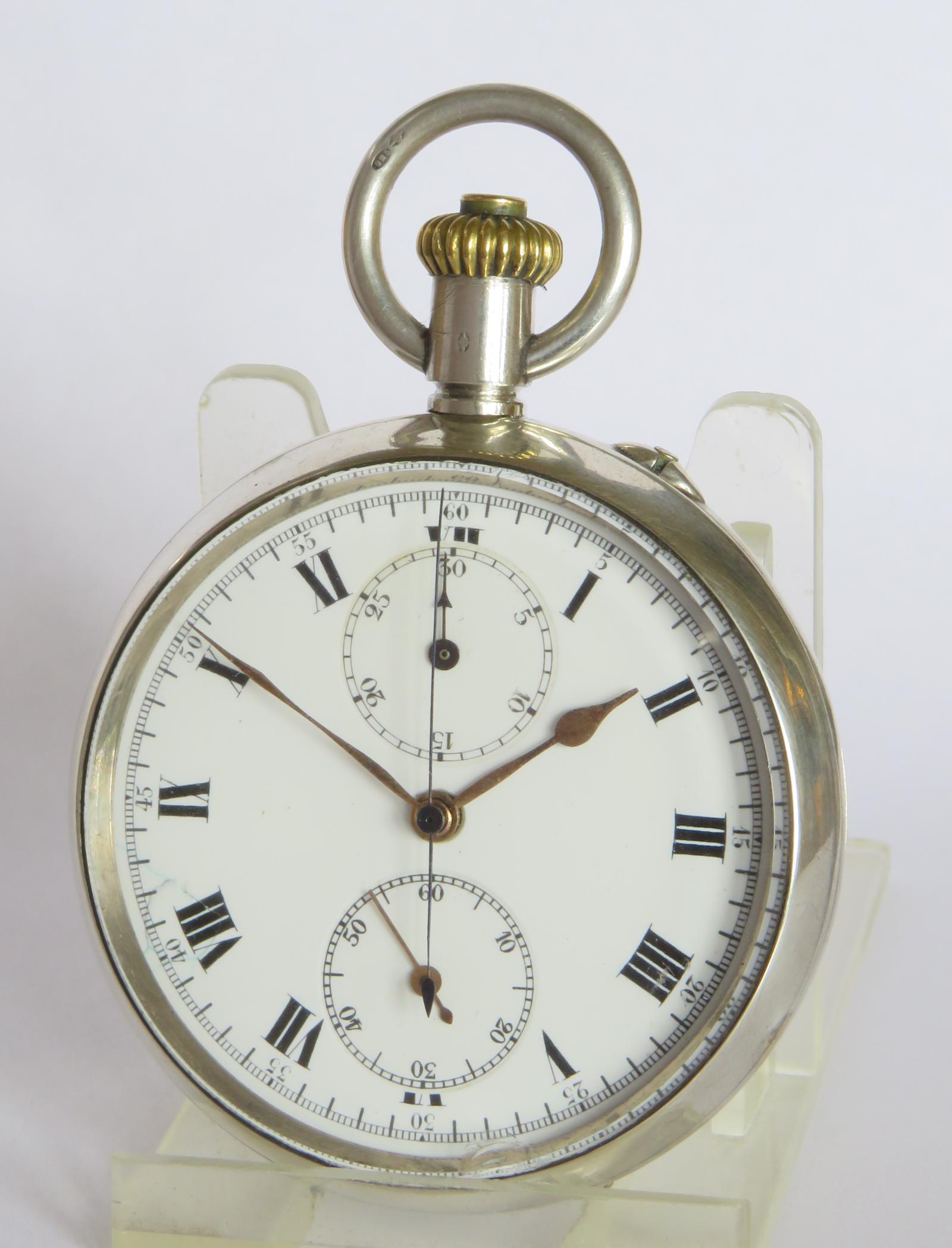 Pocket Watch : Antique Silver Chronograph Pocket Watch, 1919 (1 of 5)