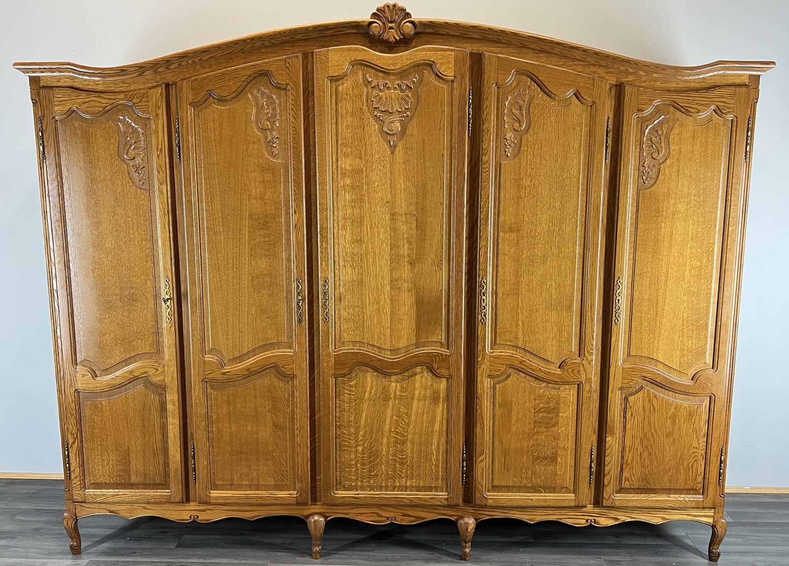 Wardrobe Vintage French Carved 5 Door Oak Louis XV Armoire Closet (1 of 9)