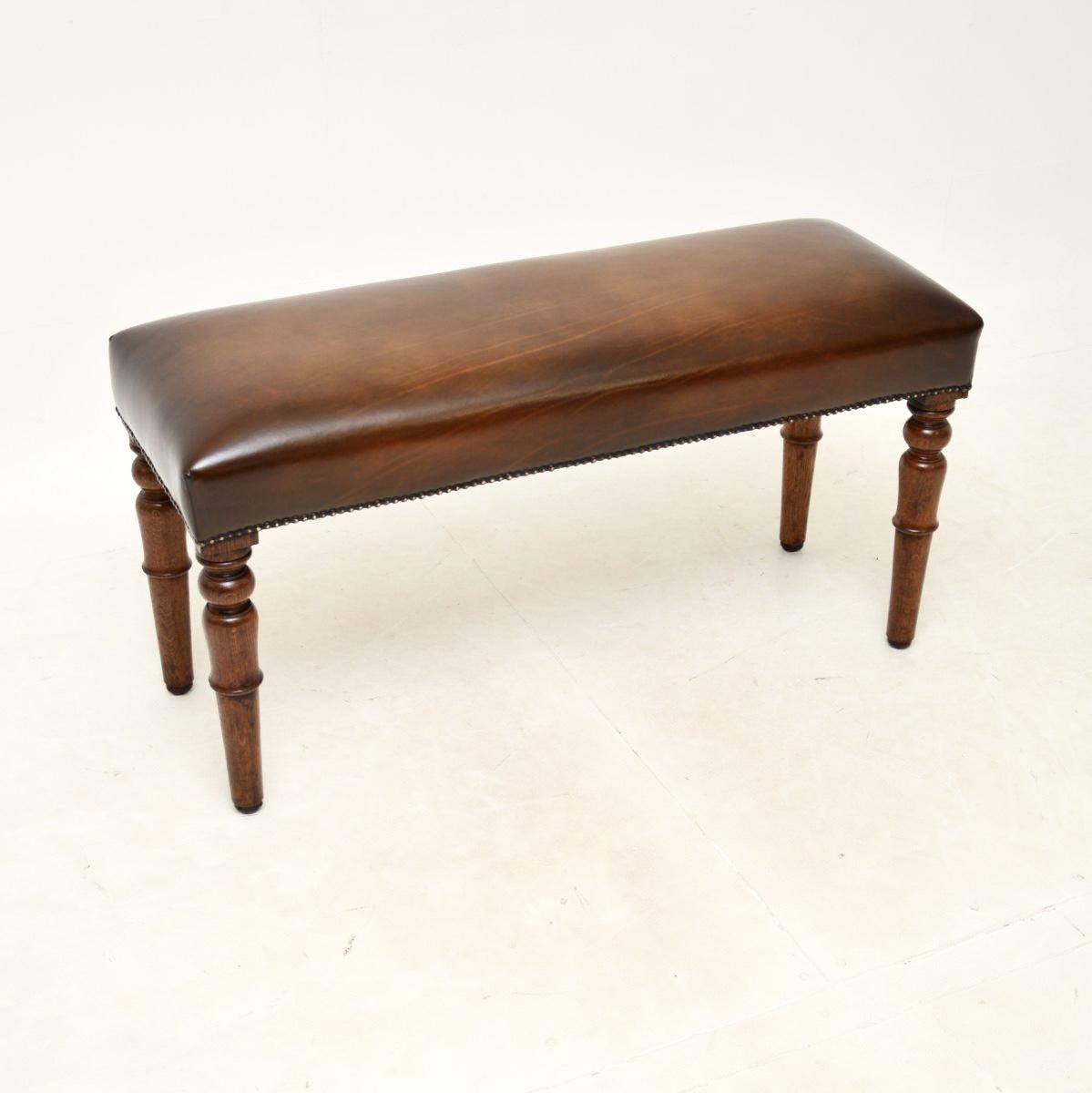 Antique Victorian Leather & Oak Stool / Bench (1 of 9) Antique Victorian Leather & Oak Stool / Bench (1 of 9)