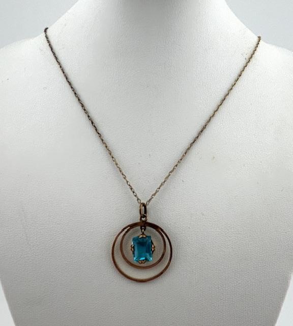 Art Deco 14ct Gold & Blue Topaz Pendant Necklace (1 of 5) Art Deco 14ct Gold & Blue Topaz Pendant Necklace (1 of 5)
