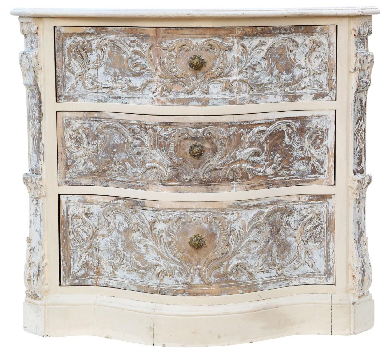 Antique Italian Painted Carved Serpentine Chest of Drawers c.1920 – Quality Furniture (1 of 10)