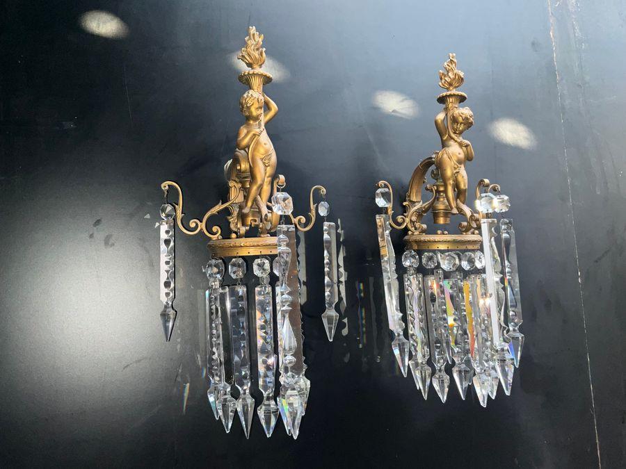 CHERUBS LUSTES GILTED WALL LAMPS (1 of 12)