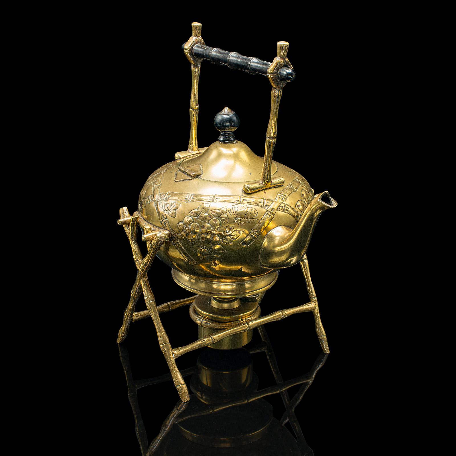 Antique Spirit Kettle, English, Brass, Teapot, Burner, Arts & Crafts, Victorian (1 of 12)