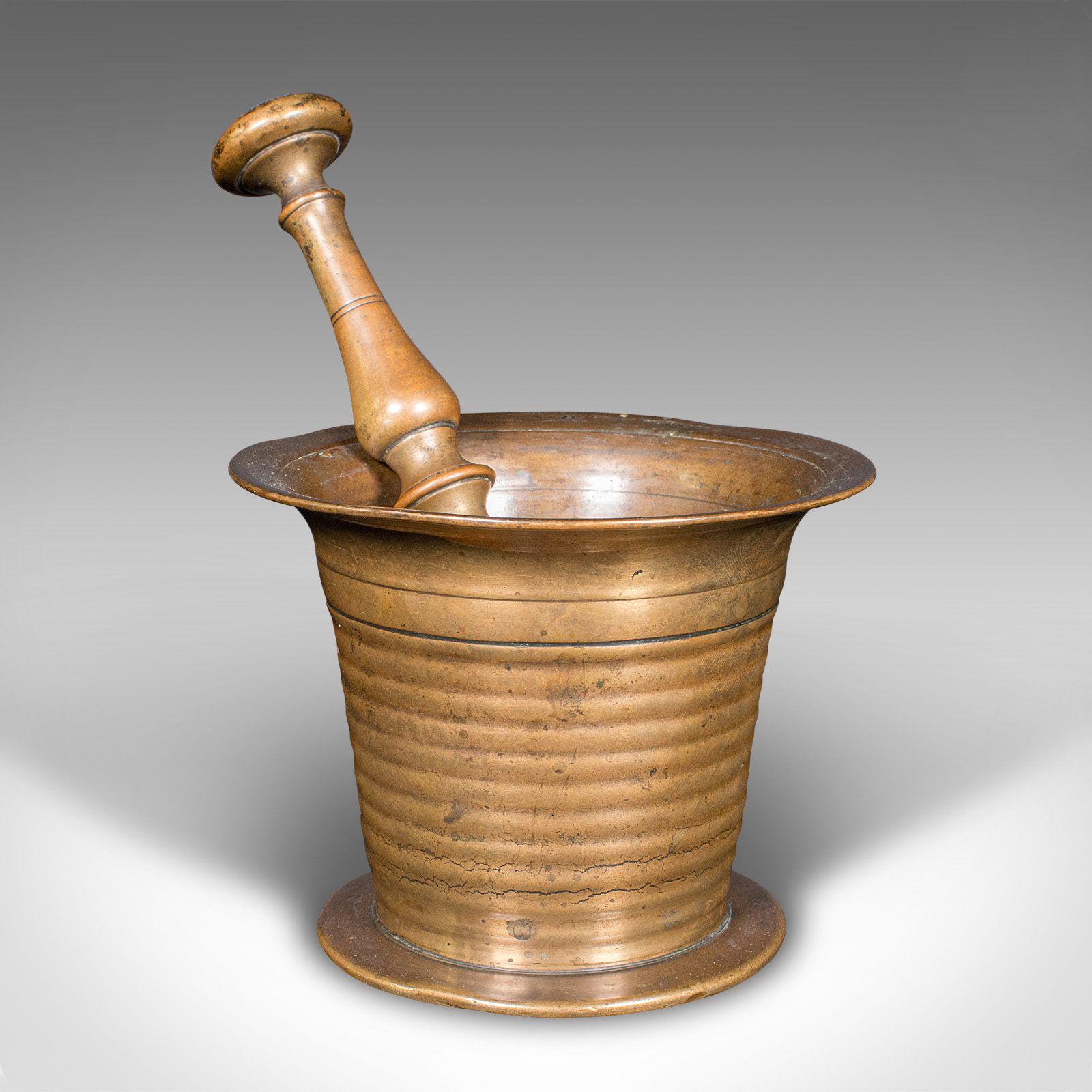 Antique Mortar & Pestle, English, Brass Apothecary Instrument - Victorian c.1850 (1 of 10)