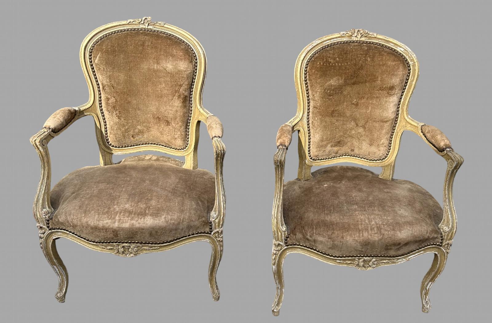 Pair of Mid Century Louis XV Style Armchairs for Re-Upholstery (1 of 4)
