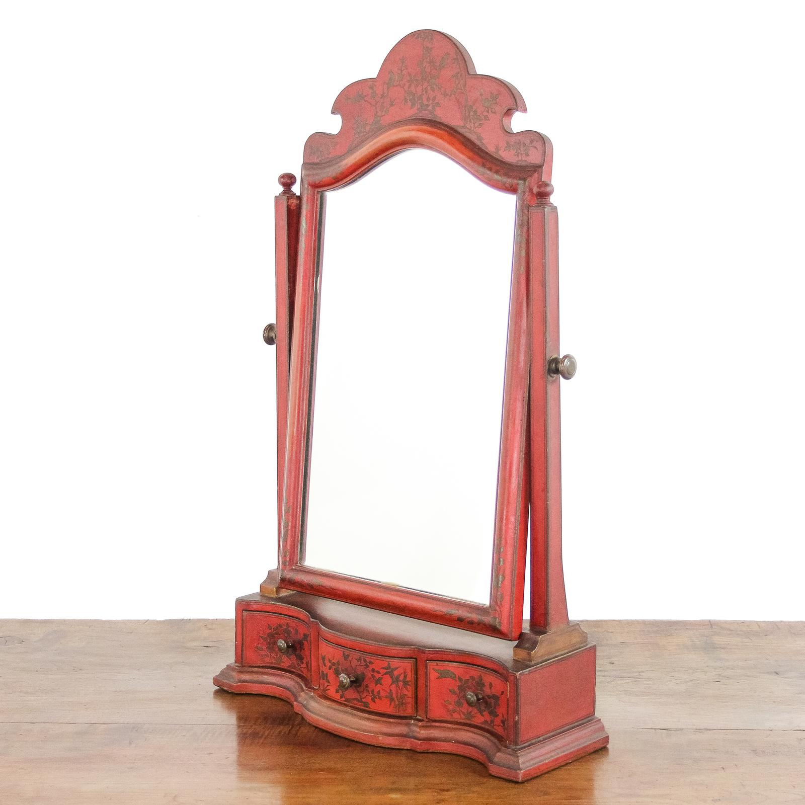 Antique Red Lacquered Dressing Table Mirror (1 of 11)