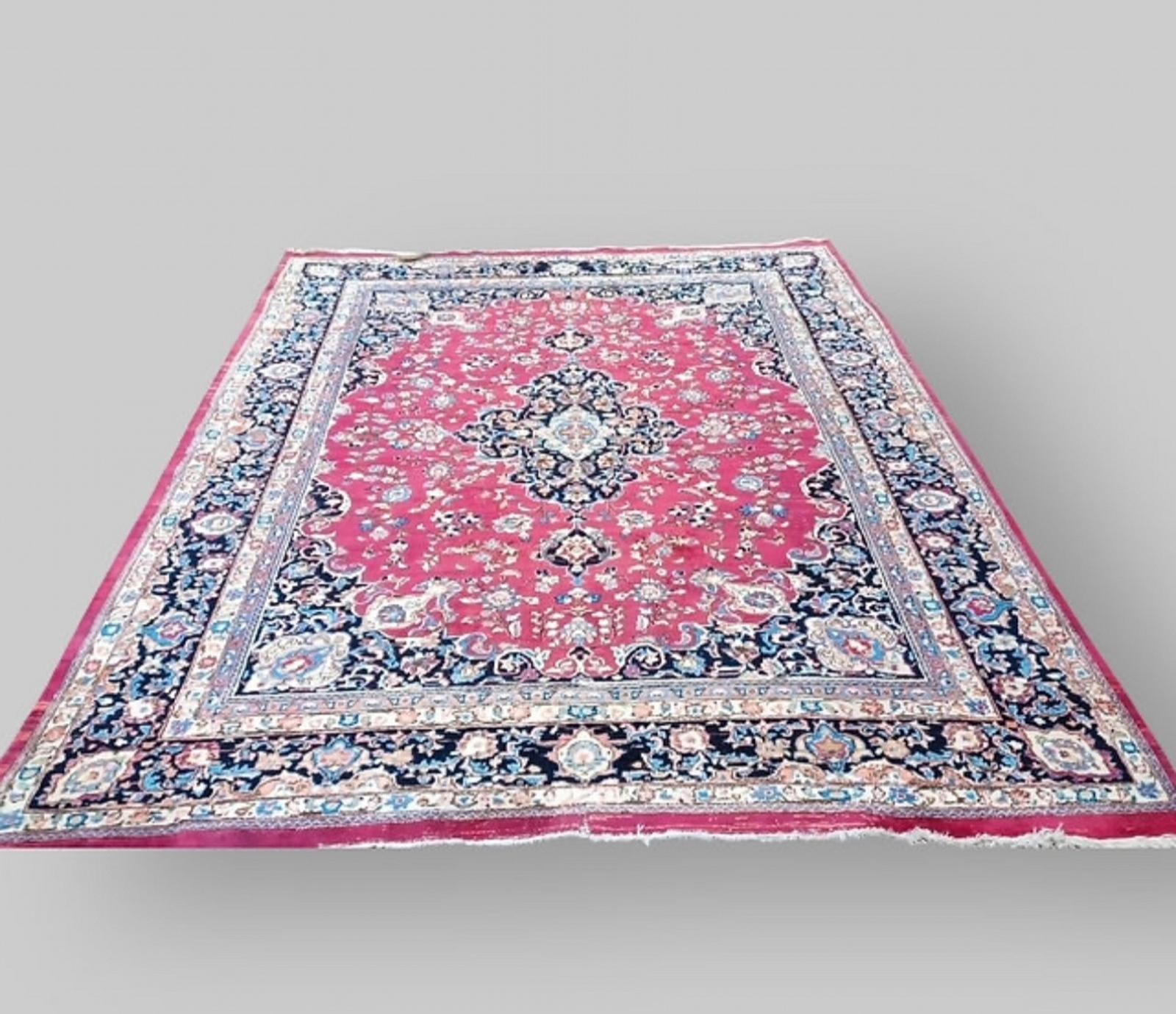 Large Vintage Persian Kerman Rug in Crimson and Navy (1 of 3)