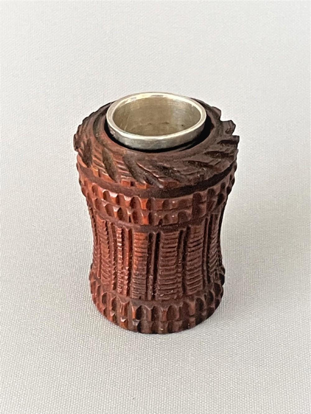 Edwardian Coquilla Nut Thimble Case & Silver Thimble (1 of 6)