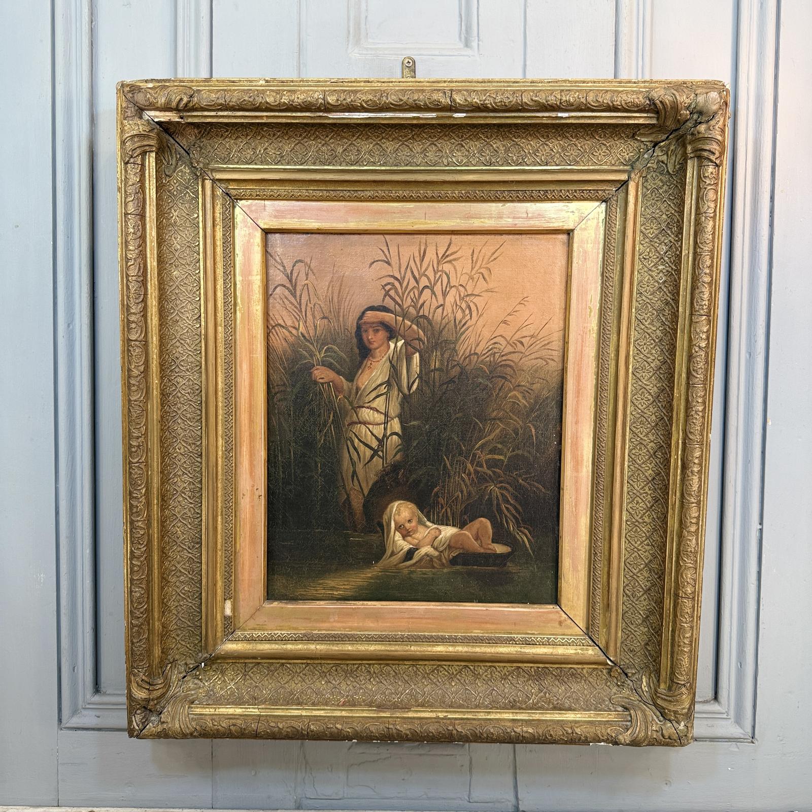 Large Antique Victorian Oil Painting Portrait of Miriam Watching Over Moses (1 of 11) Large Antique Victorian Oil Painting Portrait of Miriam Watching Over Moses (1 of 11)