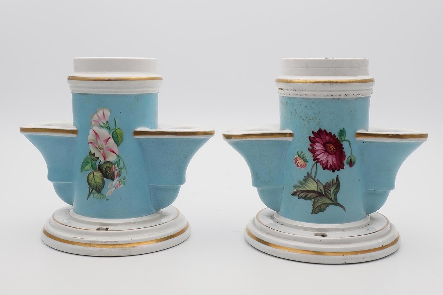 Pair of Hand-painted Porcelain Inkwells - Georgian (1 of 3)