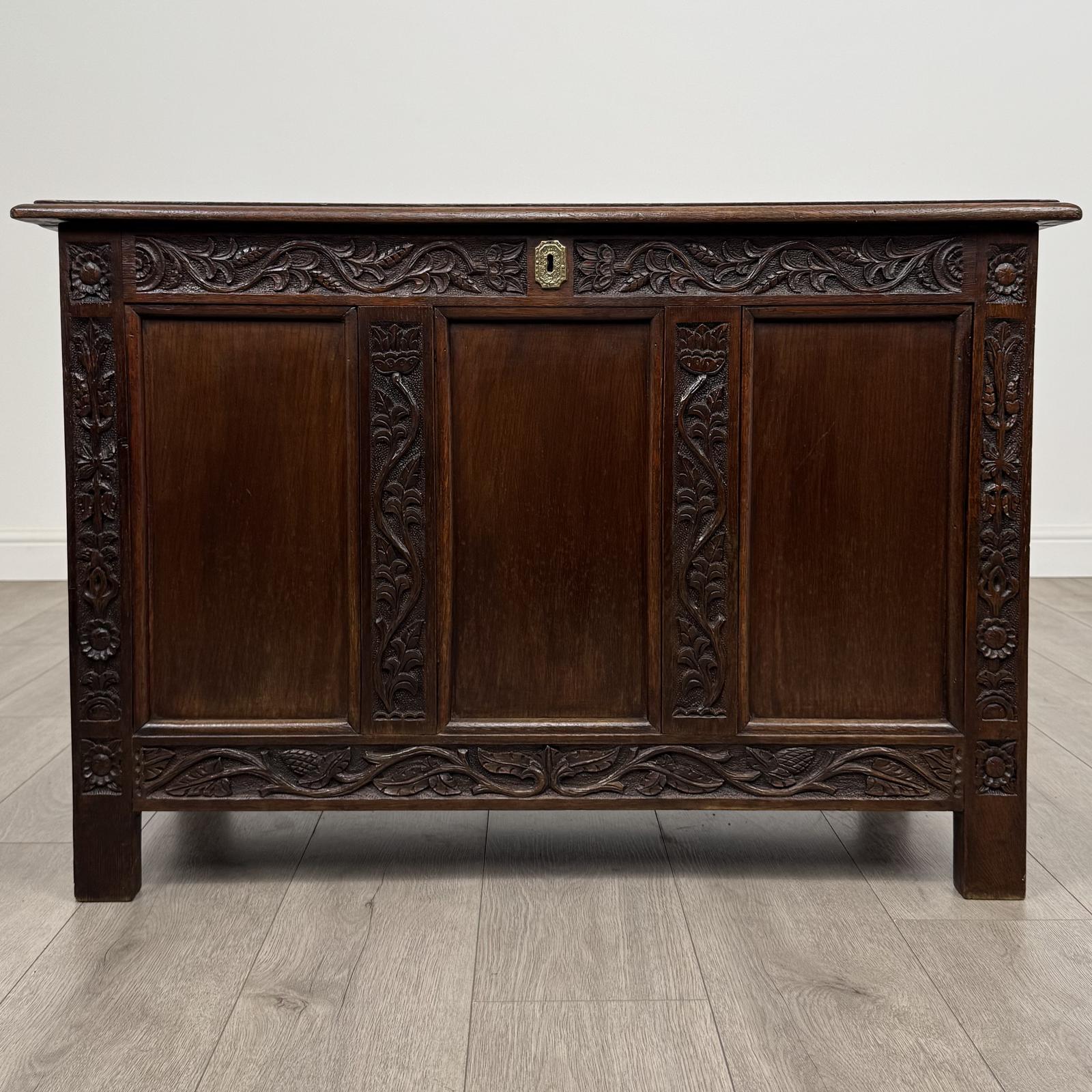 Antique 19th Century Good Quality Carved Oak Coffer (1 of 10)