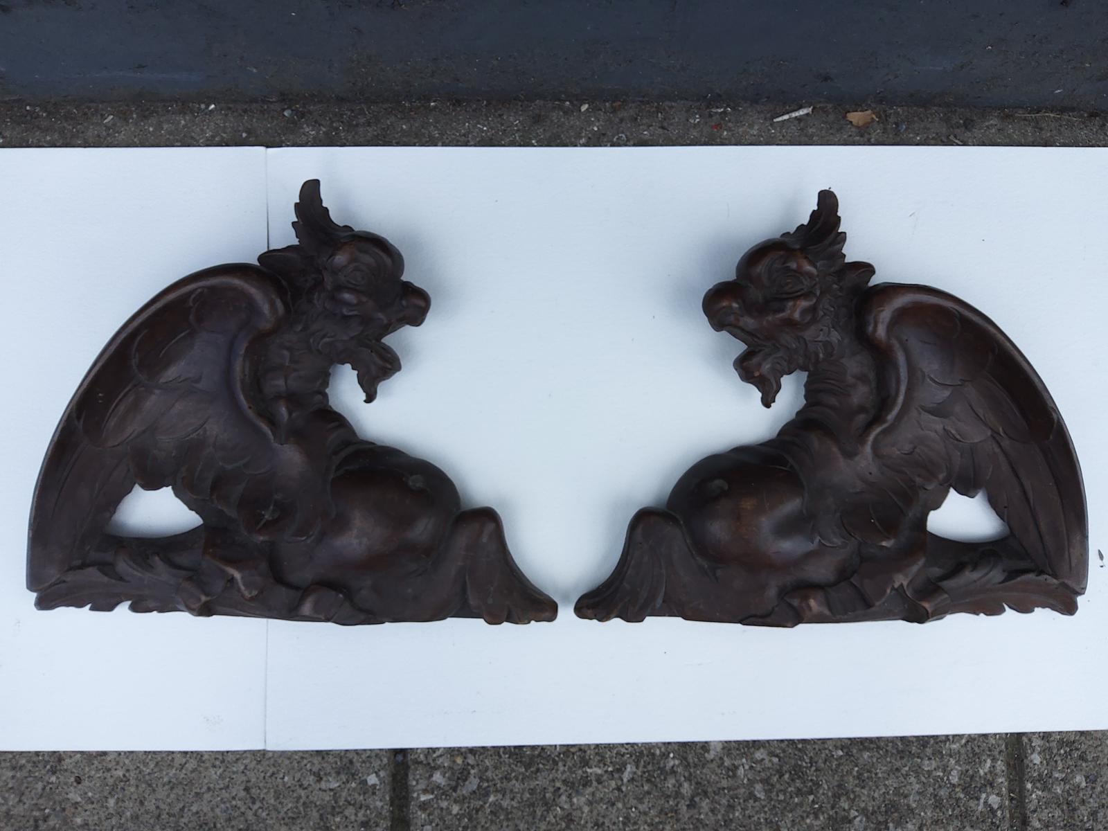 Pair of Carved Walnut Griffin Wall Plaques (1 of 5) Pair of Carved Walnut Griffin Wall Plaques (1 of 5)