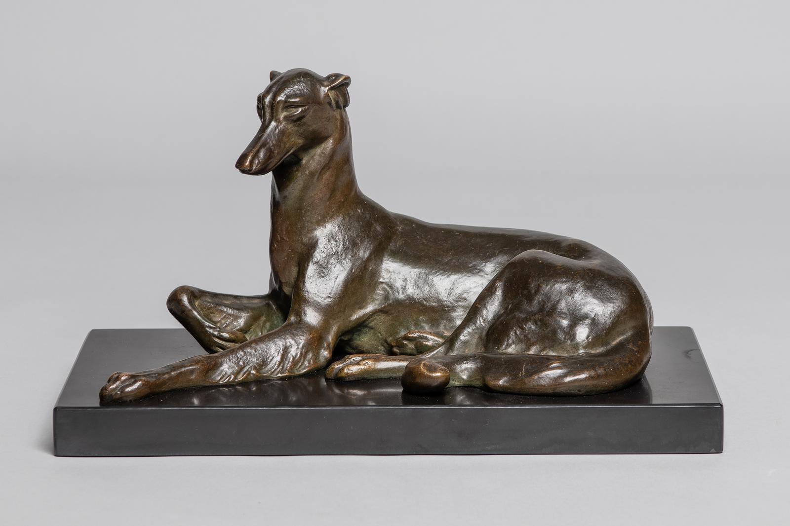 French Art Deco Bronze Sculpture of Dog Set on Marble Base (1 of 8)