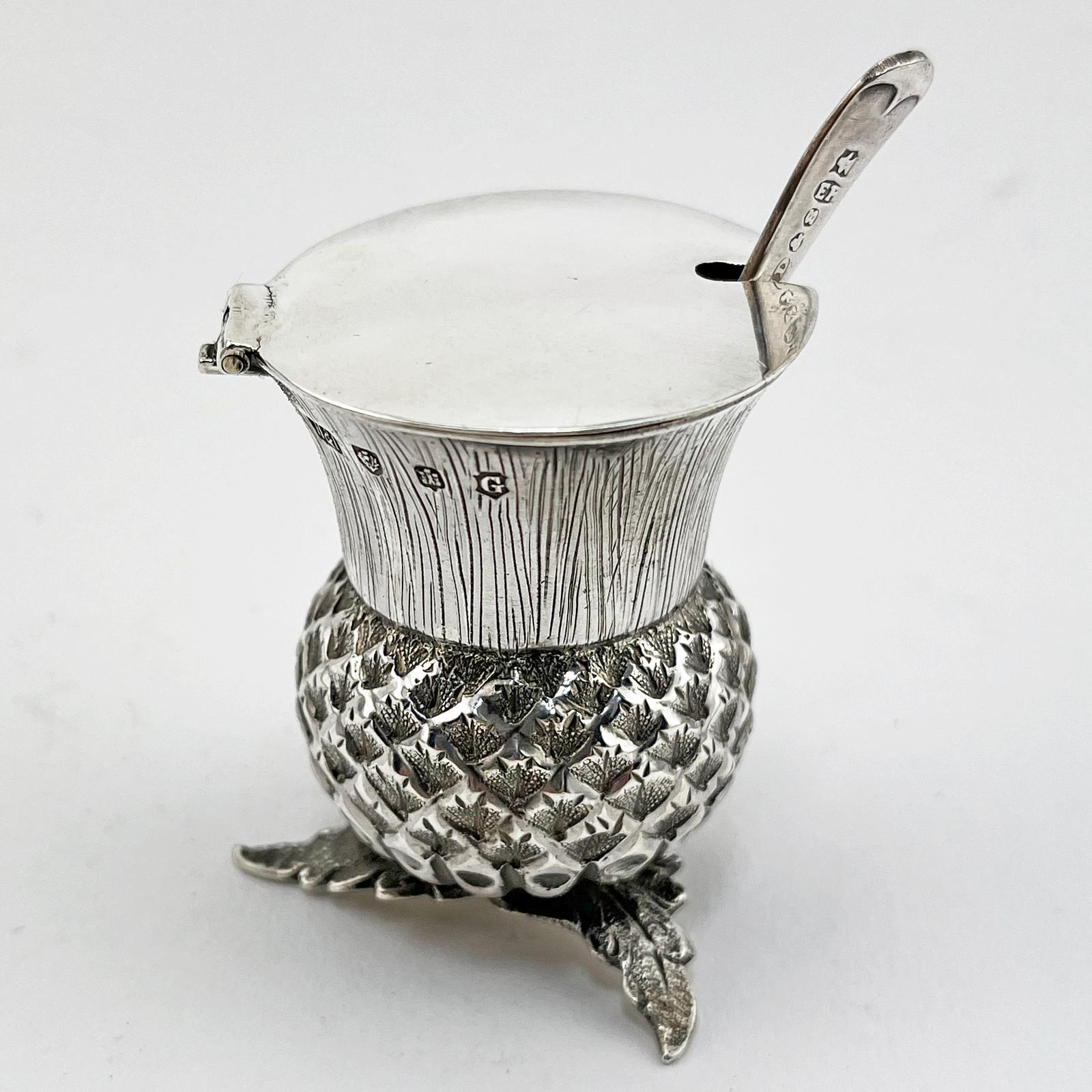 Pretty Sterling Silver Mustard Pot in the Form of a Thistle (1 of 9) Pretty Sterling Silver Mustard Pot in the Form of a Thistle (1 of 9)