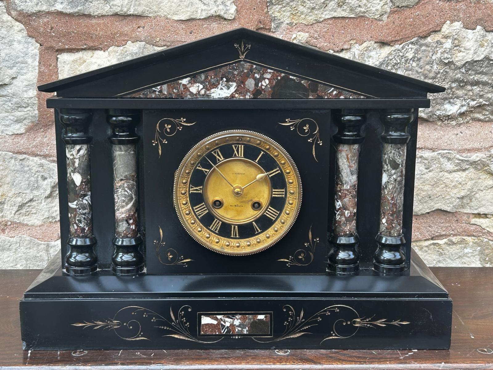 Architectural French Marble Inlaid Slate Clock – 8 Day Striking Gong (1 of 10) Architectural French Marble Inlaid Slate Clock – 8 Day Striking Gong (1 of 10)