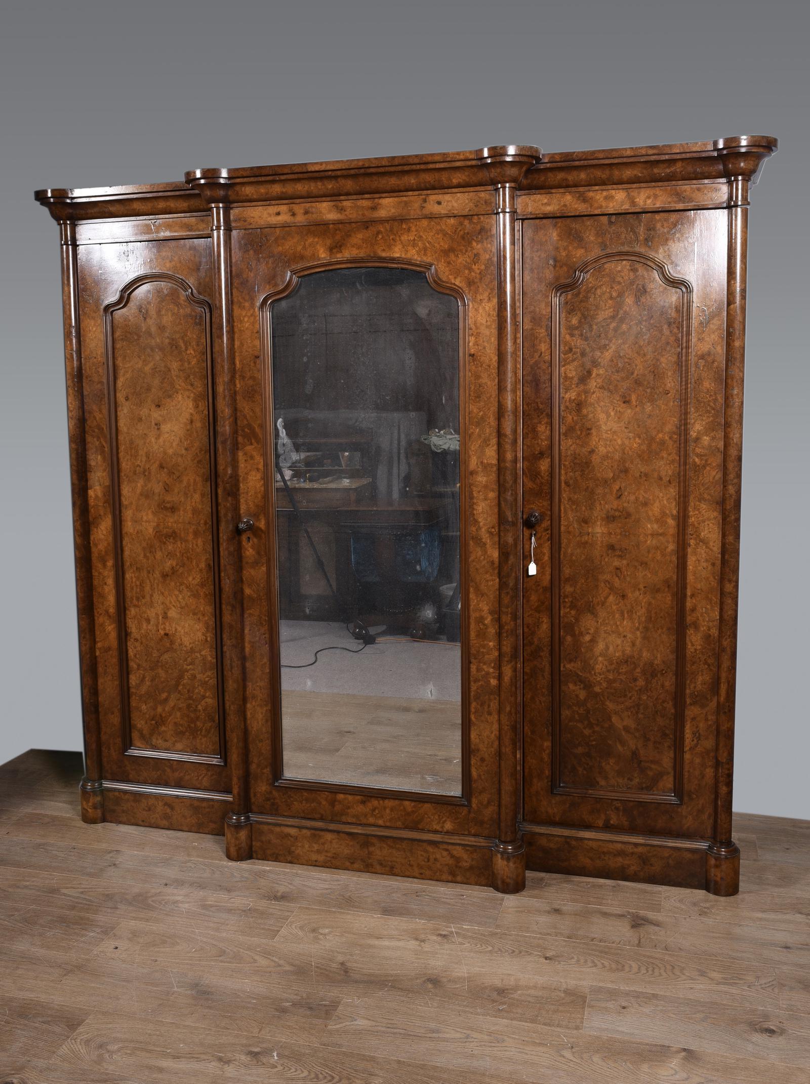 Large Antique Walnut Breakfront Triple Wardrobe (1 of 1)