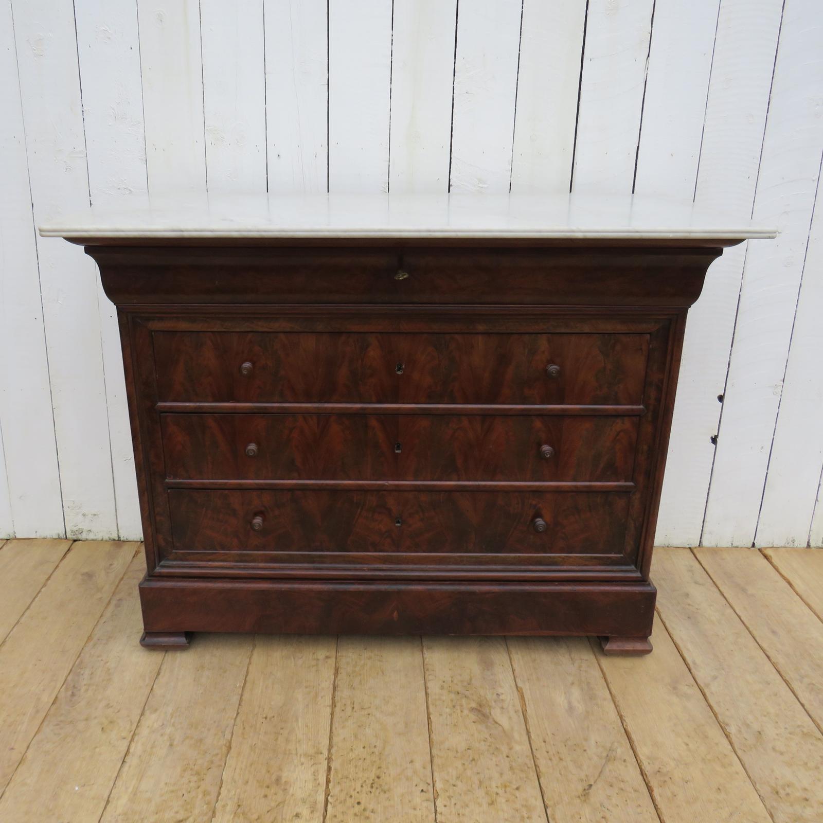 Antique French Marble Top & Mahogany Chest of Drawers (1 of 14)
