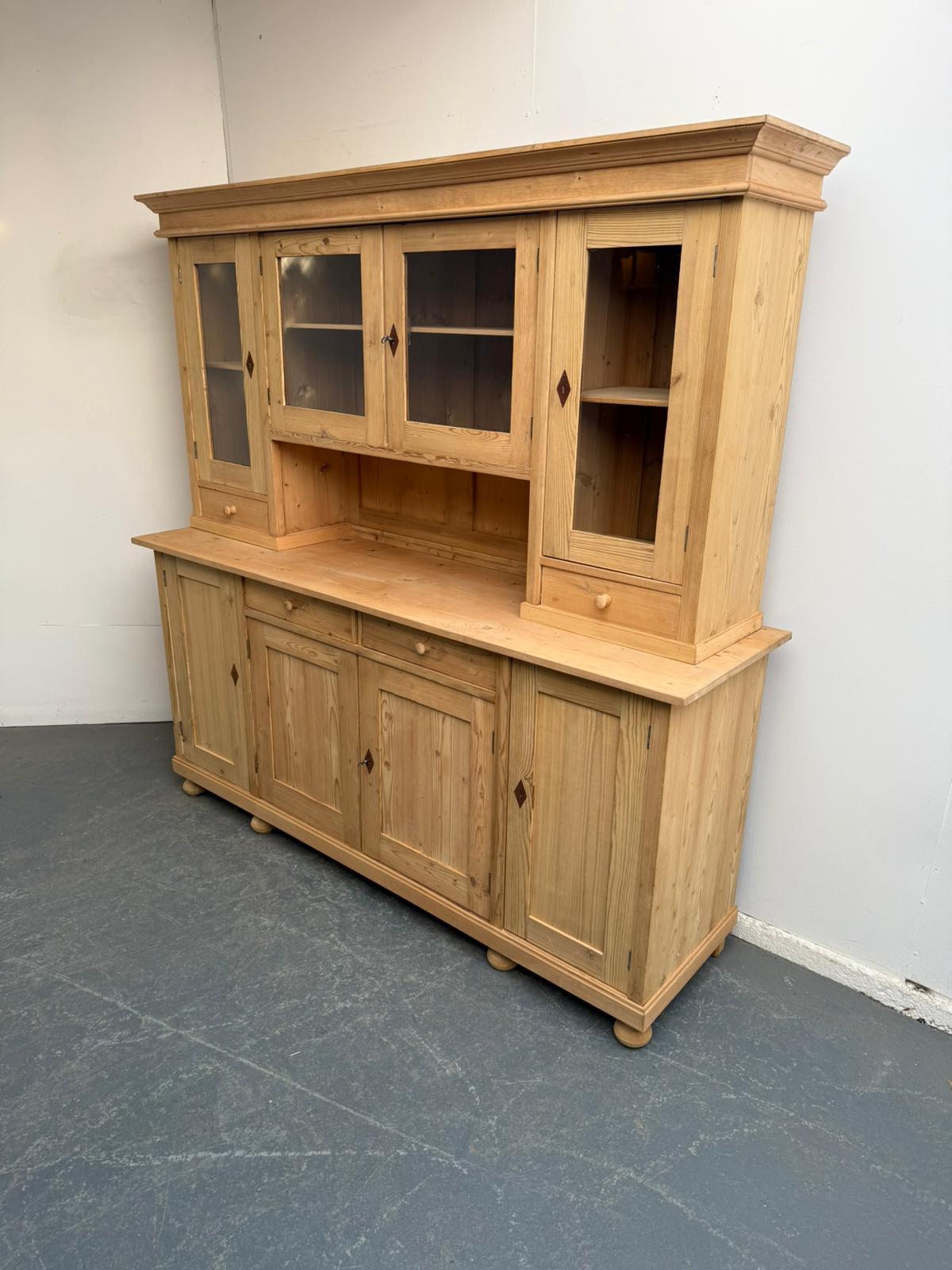 A Lovely Plain Shallow Antique / Old Pine Kitchen 4 Door Dresser to Wax / Paint (1 of 9)