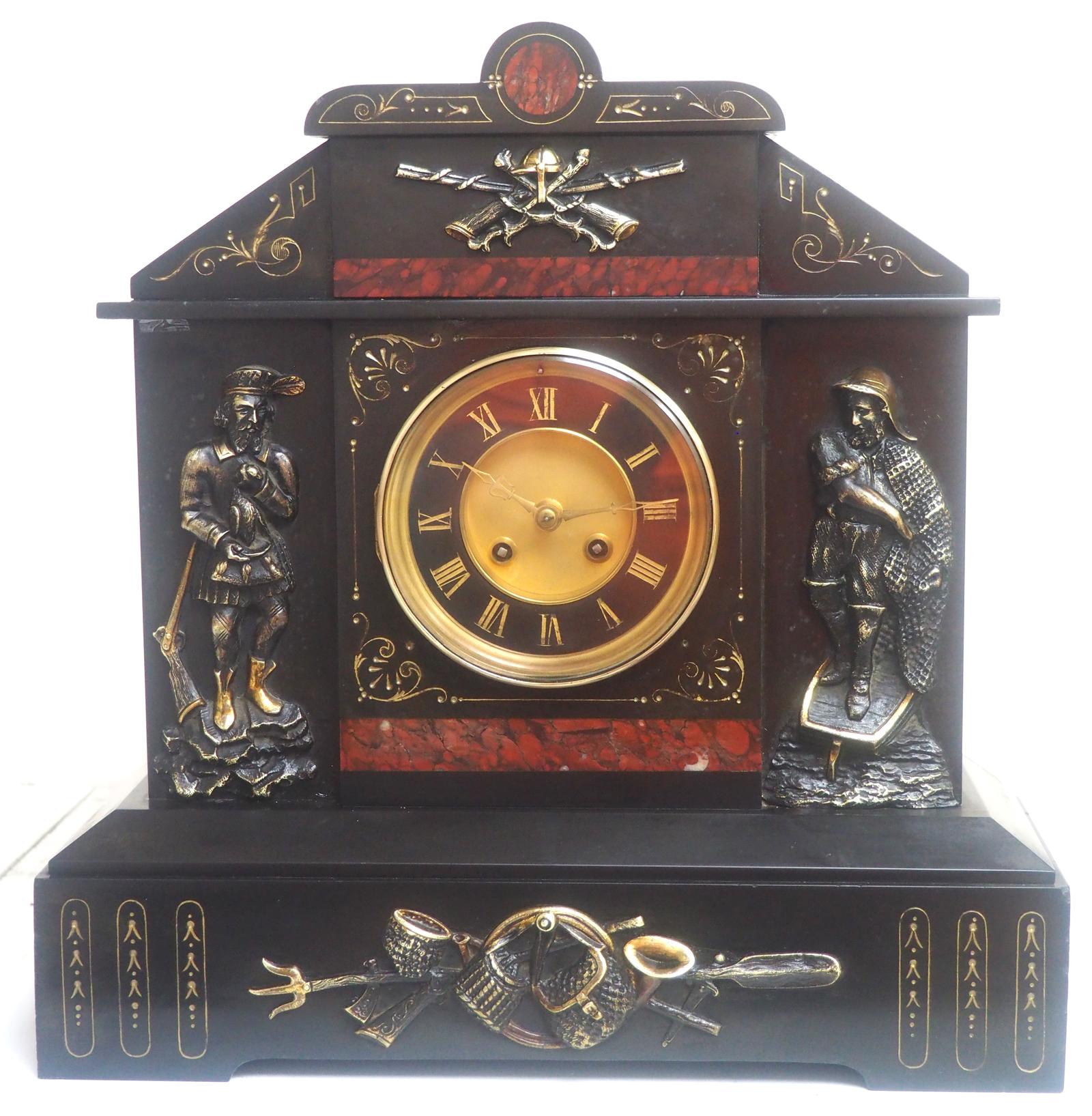 Antique English Slate & Marble 8-day Mantel Clock c.1900 (1 of 13)
