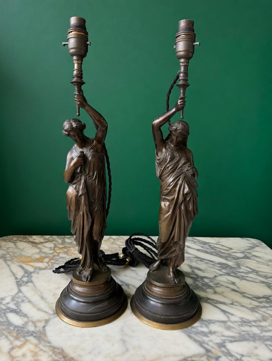 Pair of 19th Century Bronze Maiden Lamps (1 of 9) Pair of 19th Century Bronze Maiden Lamps (1 of 9)