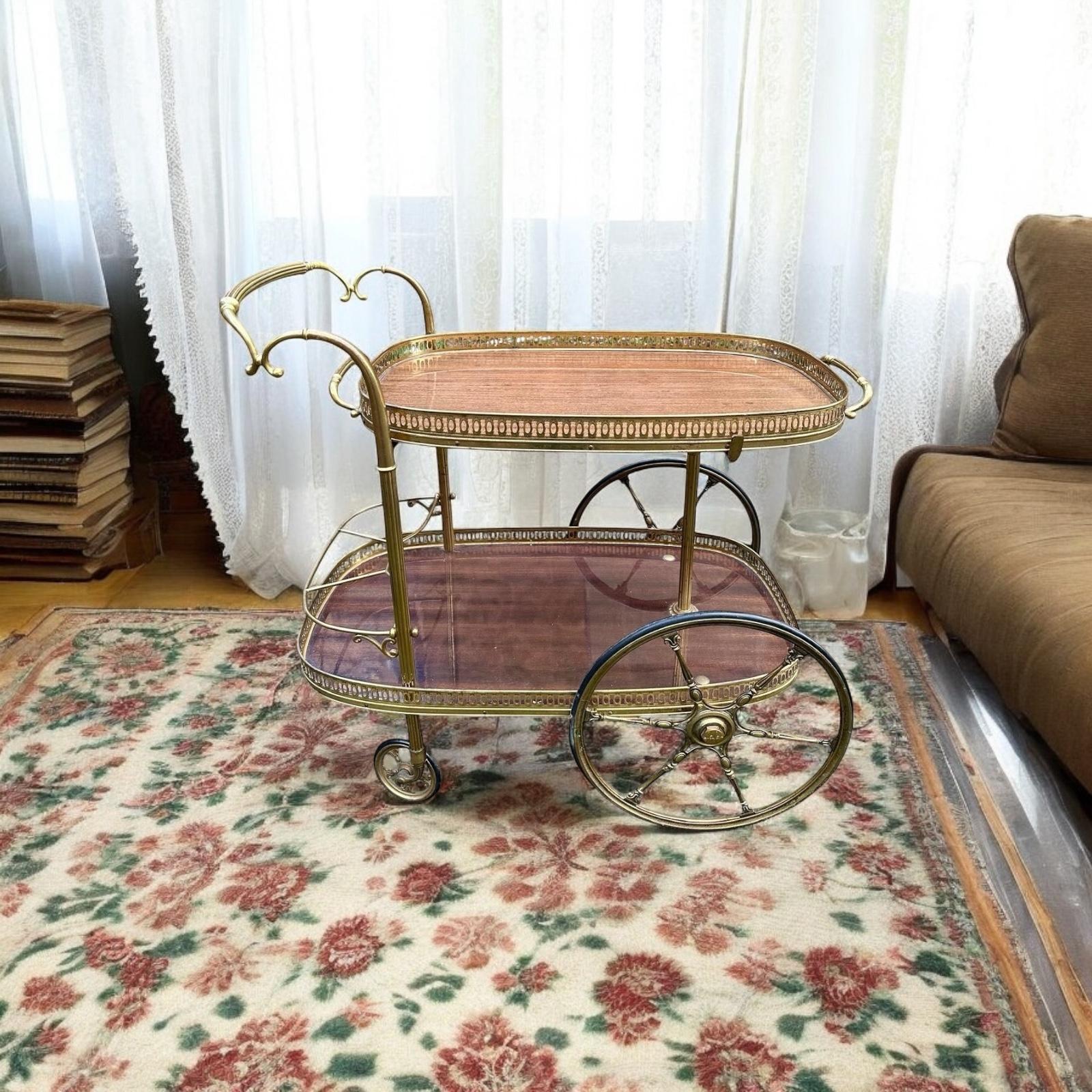 Vintage Brass Drinks Trolley / 1960s / Two-Tier (1 of 8)