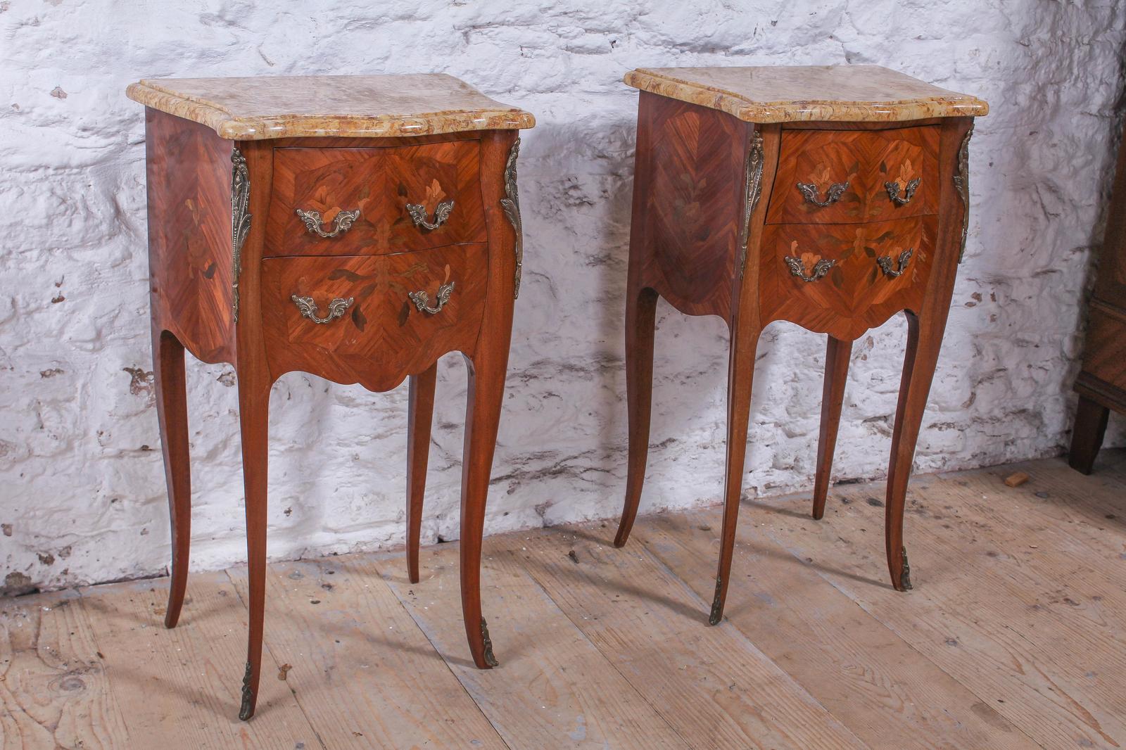 Very Nice Pair of Bow Front Marquetry Bedsides (1 of 4)