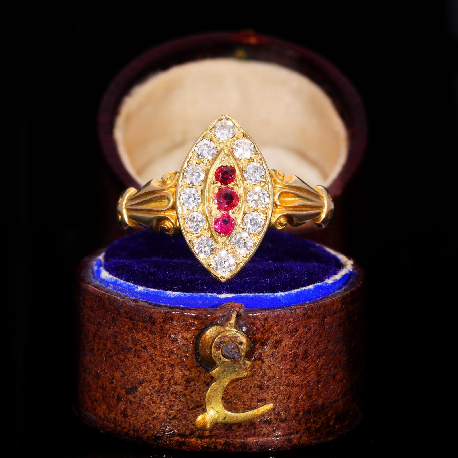 The Antique Victorian Ruby & Diamond Navette Ring (1 of 7)