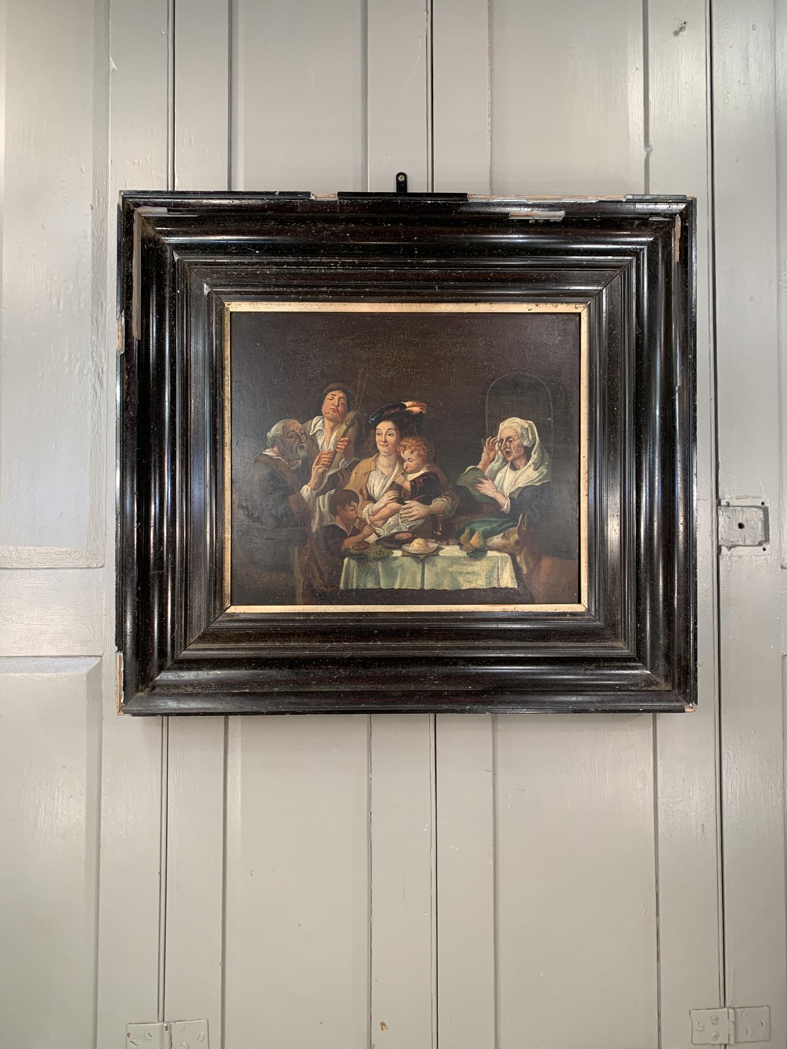 Antique Dutch Jewish Oil Painting Study of a Household making music (1 of 11)