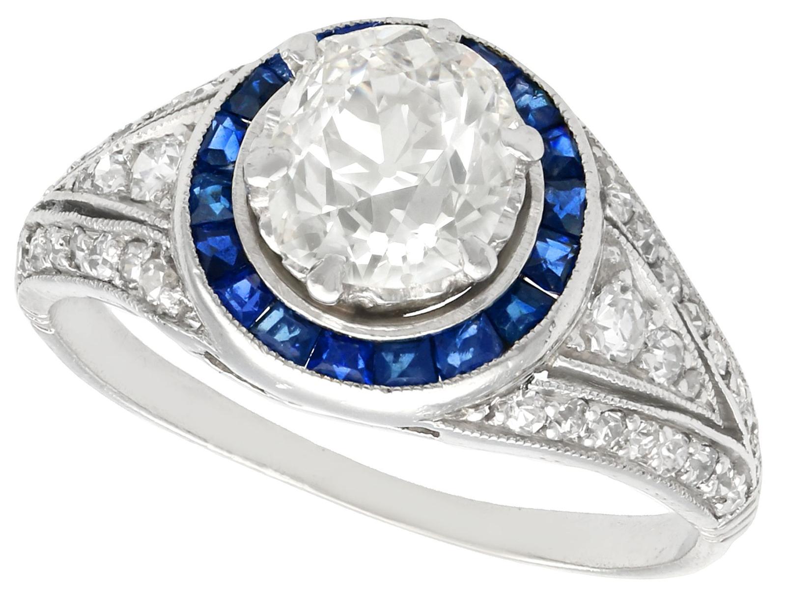 2.59ct Diamond 0.48ct Sapphire & Platinum Dress Ring c.1930 (1 of 11) 2.59ct Diamond 0.48ct Sapphire & Platinum Dress Ring c.1930 (1 of 11)