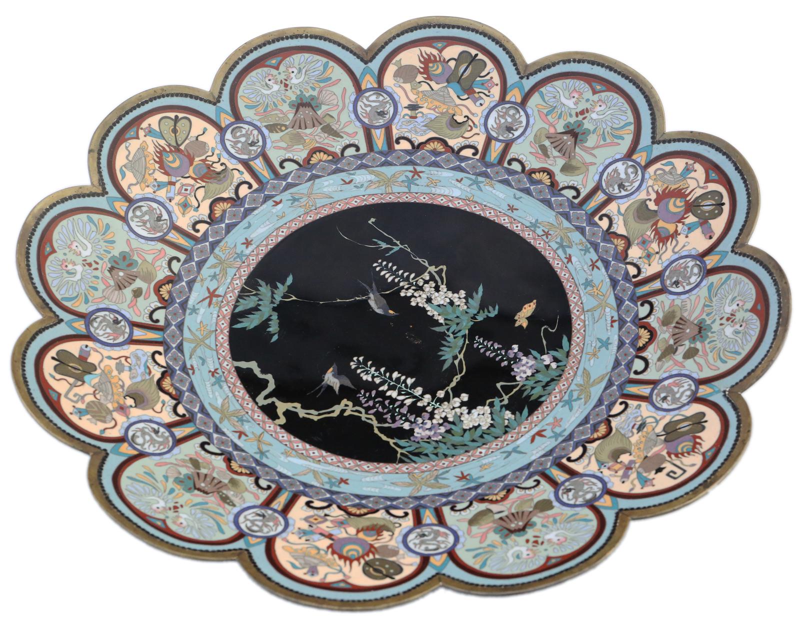 Antique Fine Quality Large 18" Meiji Oriental Japanese Cloisonne Charger Plate (1 of 8)
