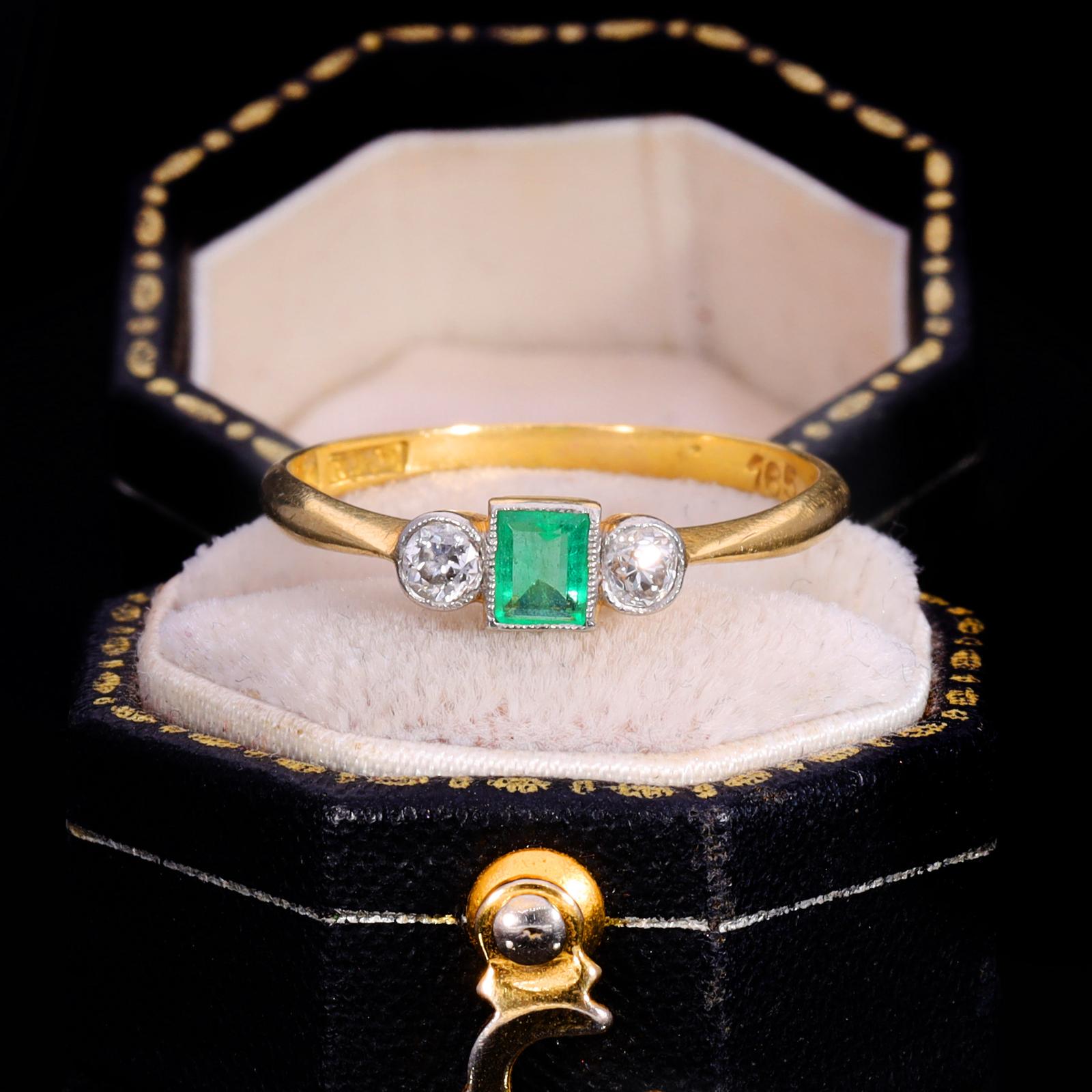 The Antique Emerald & Diamond Three Stone Ring (1 of 10)