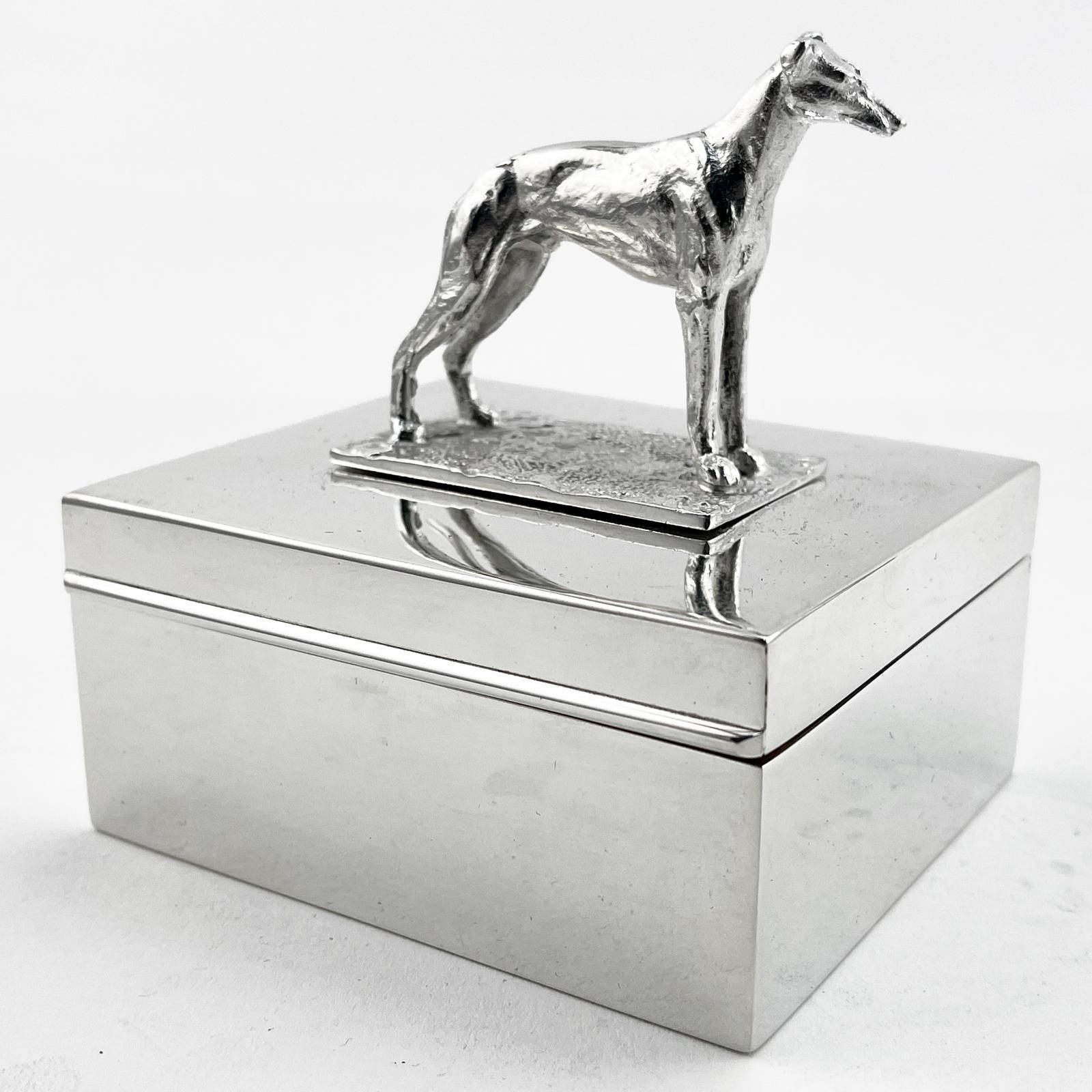 Silver Plated Trinket or Cigarette Box with Figural Greyhound (1 of 7) Silver Plated Trinket or Cigarette Box with Figural Greyhound (1 of 7)