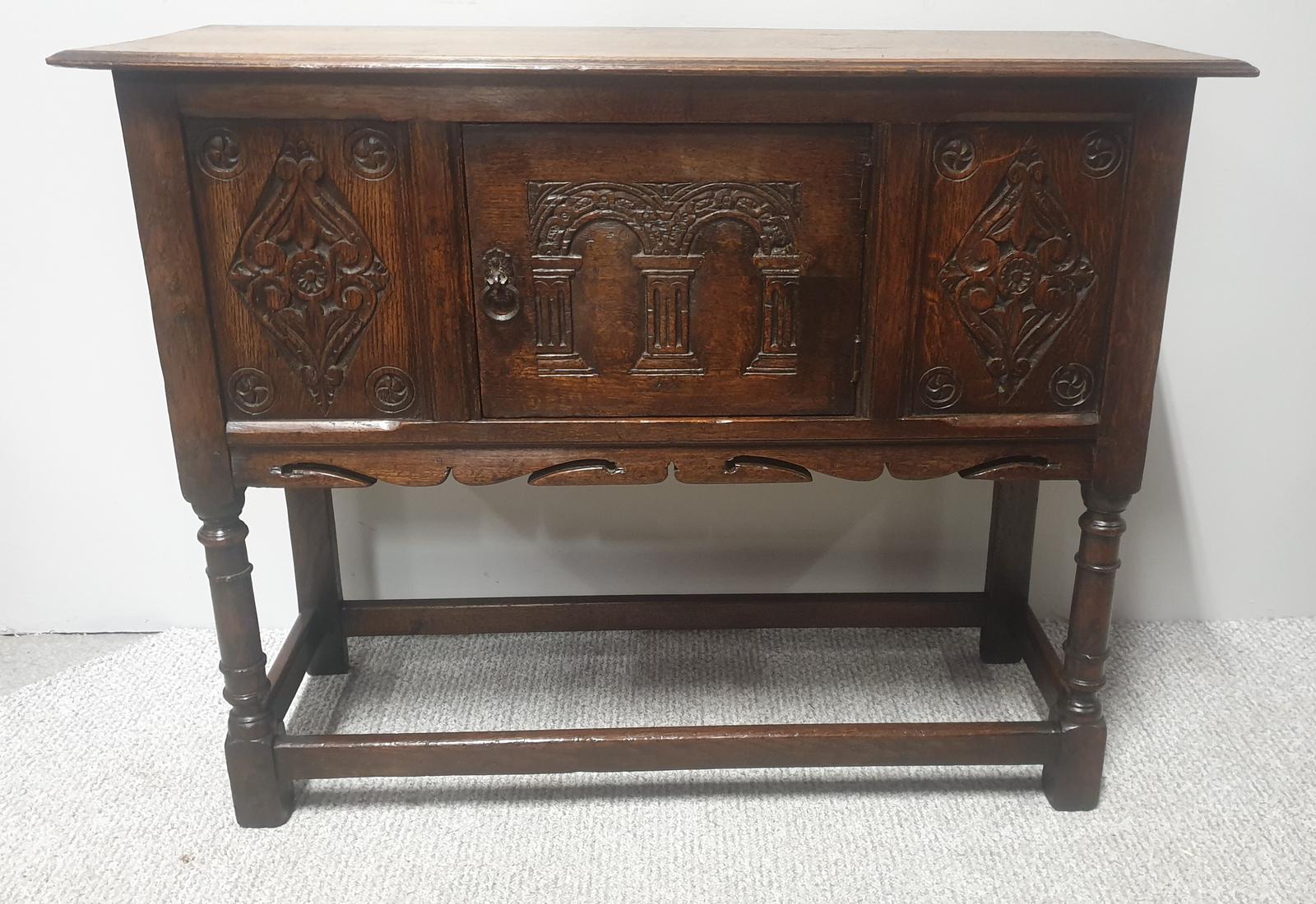 Carved Oak Side Cabinet  of Small Proportions (1 of 1)