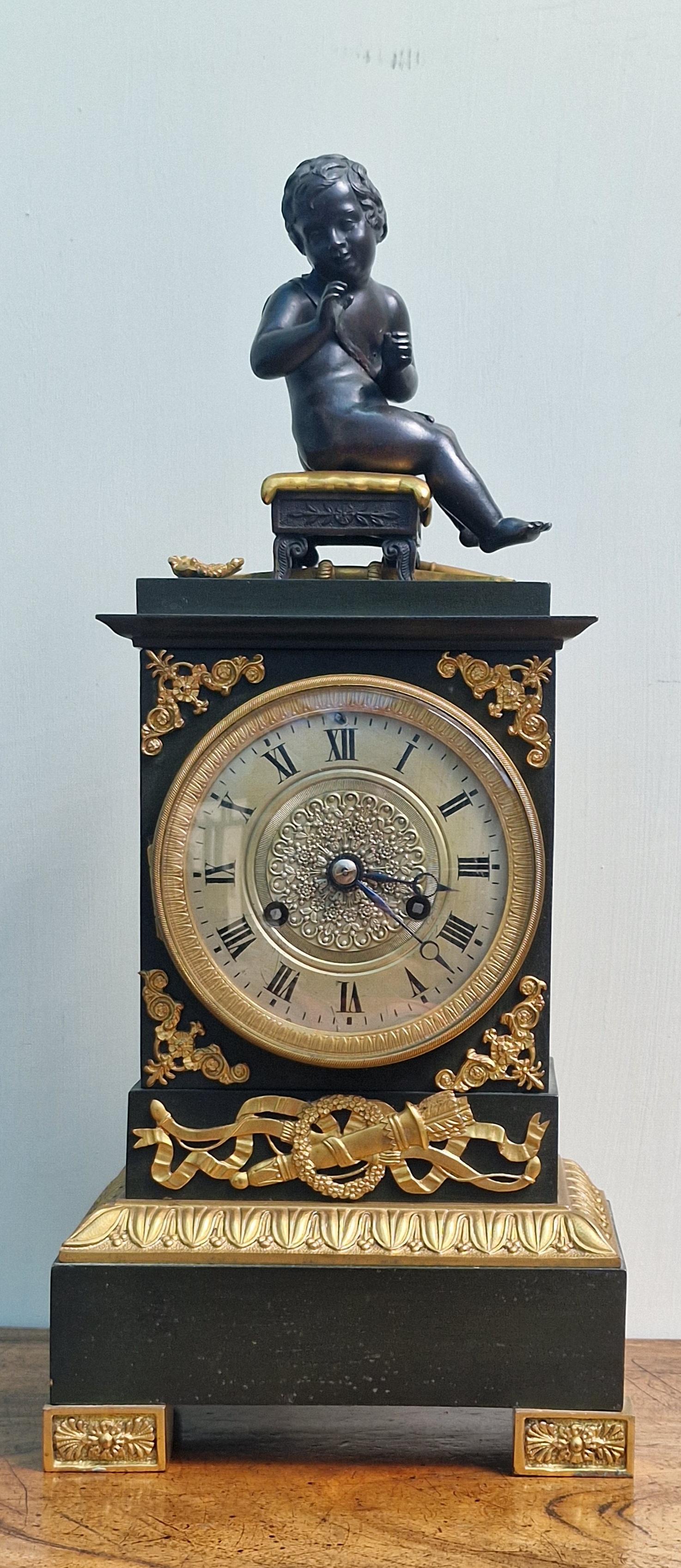 Slim, Gilt & Bronze Mantel Clock (1 of 7) Slim, Gilt & Bronze Mantel Clock (1 of 7)