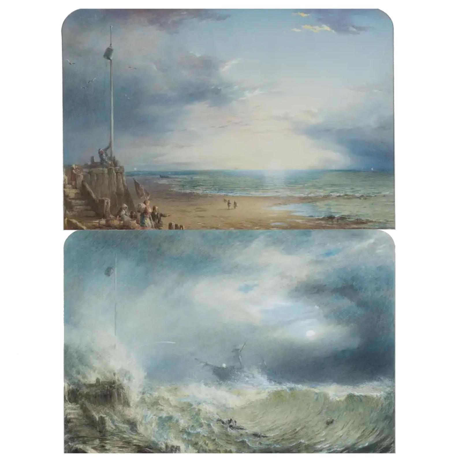 Pair of 19th Century English Watercolour Seascape Paintings Calm Storm (1 of 7)