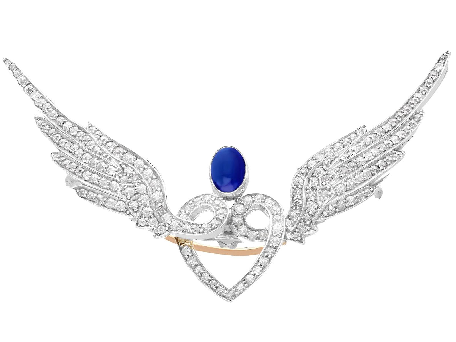 Antique 1.55ct Ceylon Sapphire & 2.20ct Diamond, 10ct Yellow Gold Sweetheart Brooch / Pendant c.1910 (1 of 15)