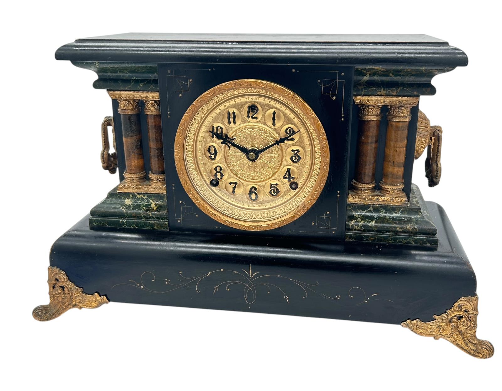 Stunning Antique American Slate Architectural Mantle Clock ca.1895 (1 of 13)