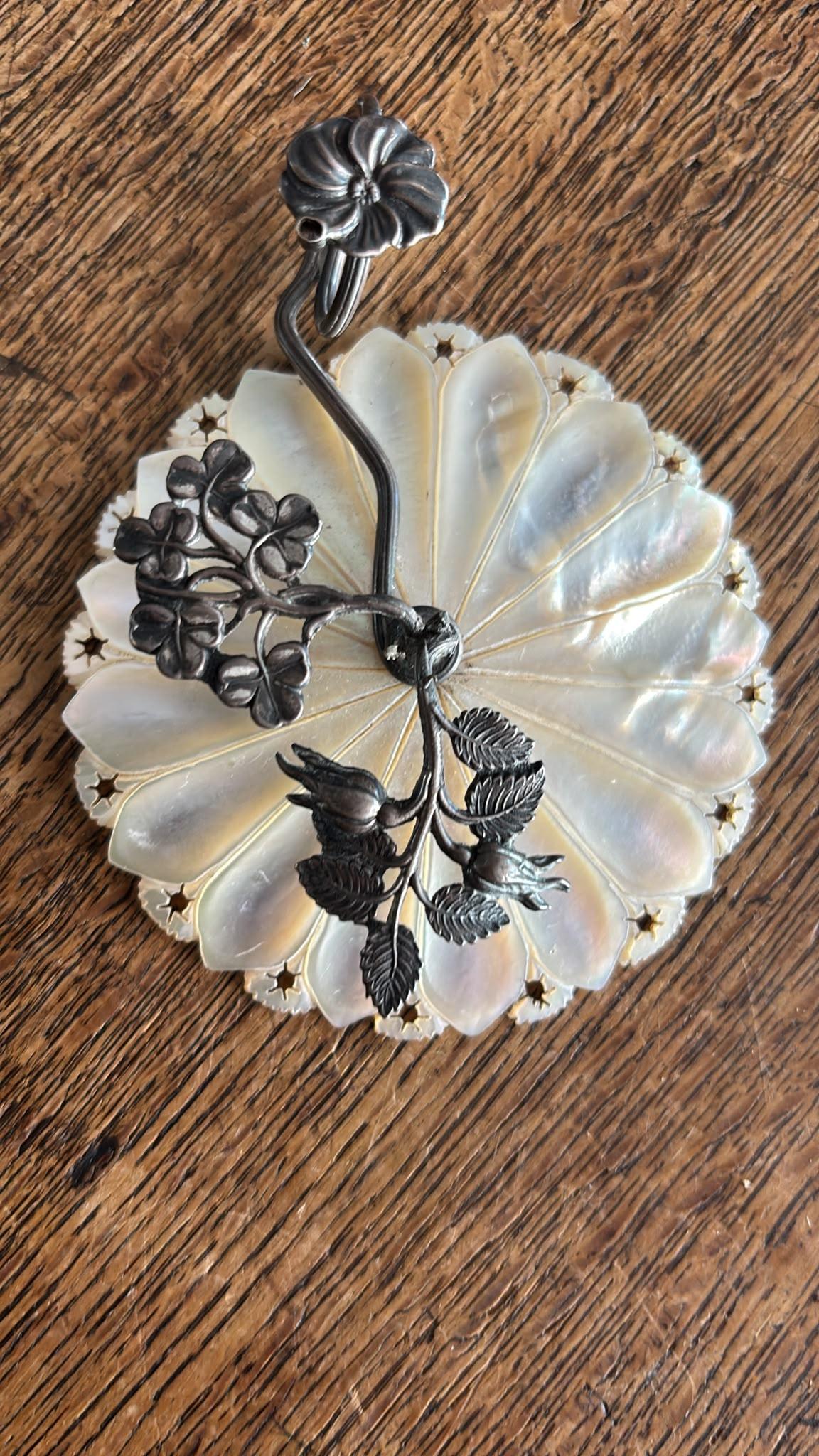Mother of Pearl Base with 3 Silver Branches (1 of 3) Mother of Pearl Base with 3 Silver Branches (1 of 3)